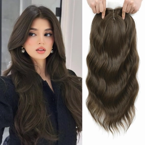 Hair Topper, 3D Hair Toppers for Women with Thinning hair, 16 Inch Pieces for Women Middle Part Clip in Bangs Synthetic Curly Wavy (6/8)