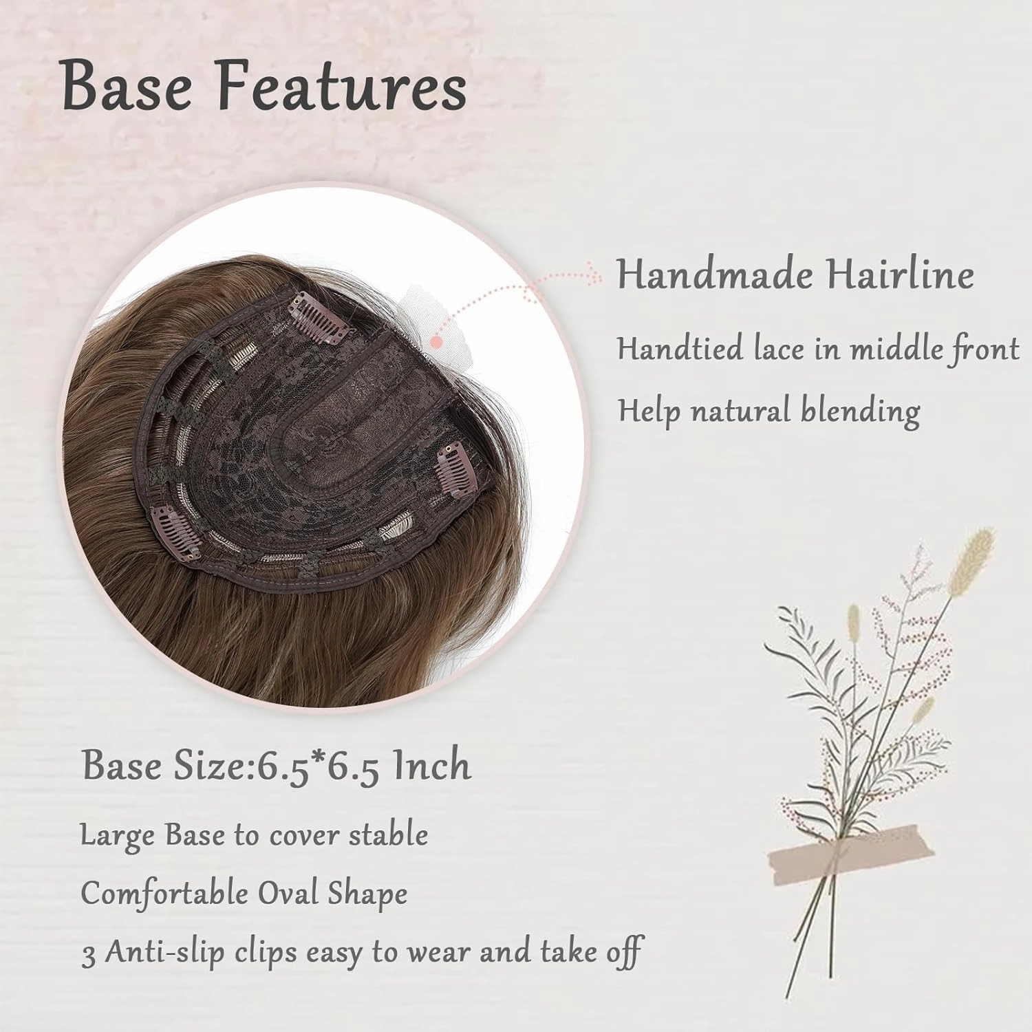 Hair Toppers for Women, 20 Inch Long Curly Wavy Hair Topper 360° 3D French Clip in Bangs (Highlights Brown with Brown Root, Side Bangs)