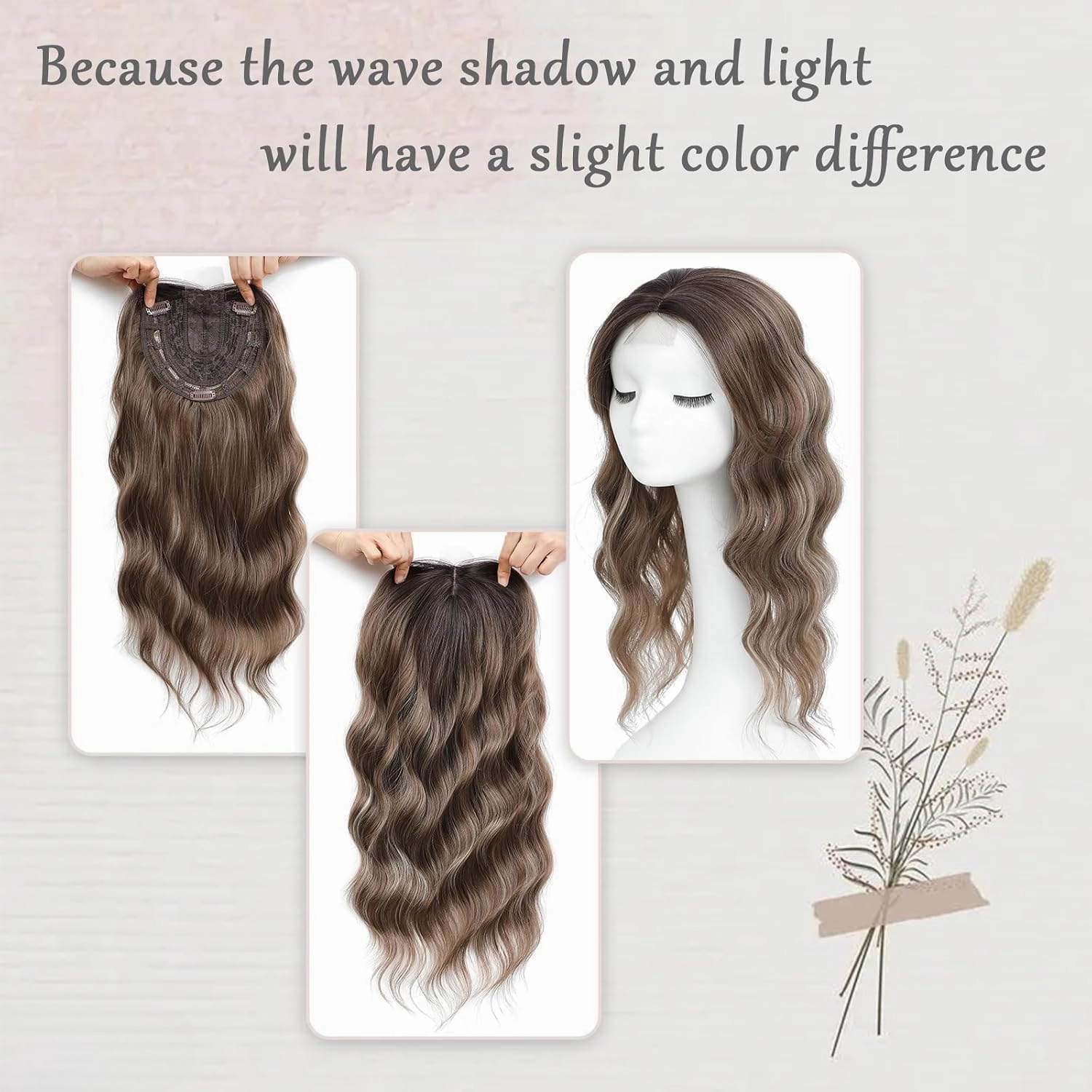 Hair Toppers for Women, 20 Inch Long Curly Wavy Hair Topper 360° 3D French Clip in Bangs (Highlights Brown with Brown Root, Side Bangs)