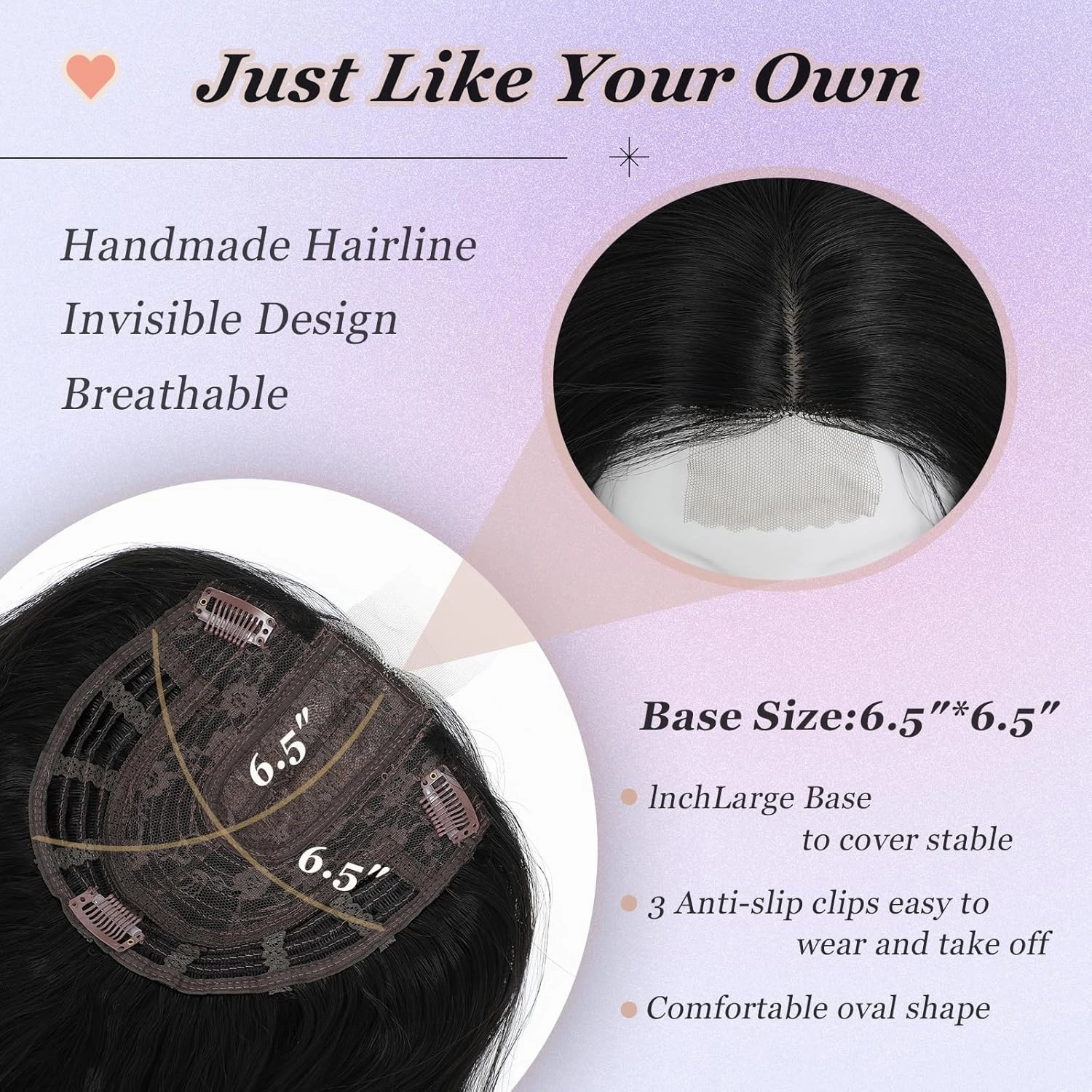 Hair Toppers for Women, 20 Inch Long Curly Wavy Hair Topper 360° 3D French Clip in Bangs (Natural Black, Side Bangs)