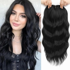 Hair Toppers for Women, 20 Inch Long Curly Wavy Hair Topper 360° 3D French Clip in Bangs (Natural Black, Side Bangs)