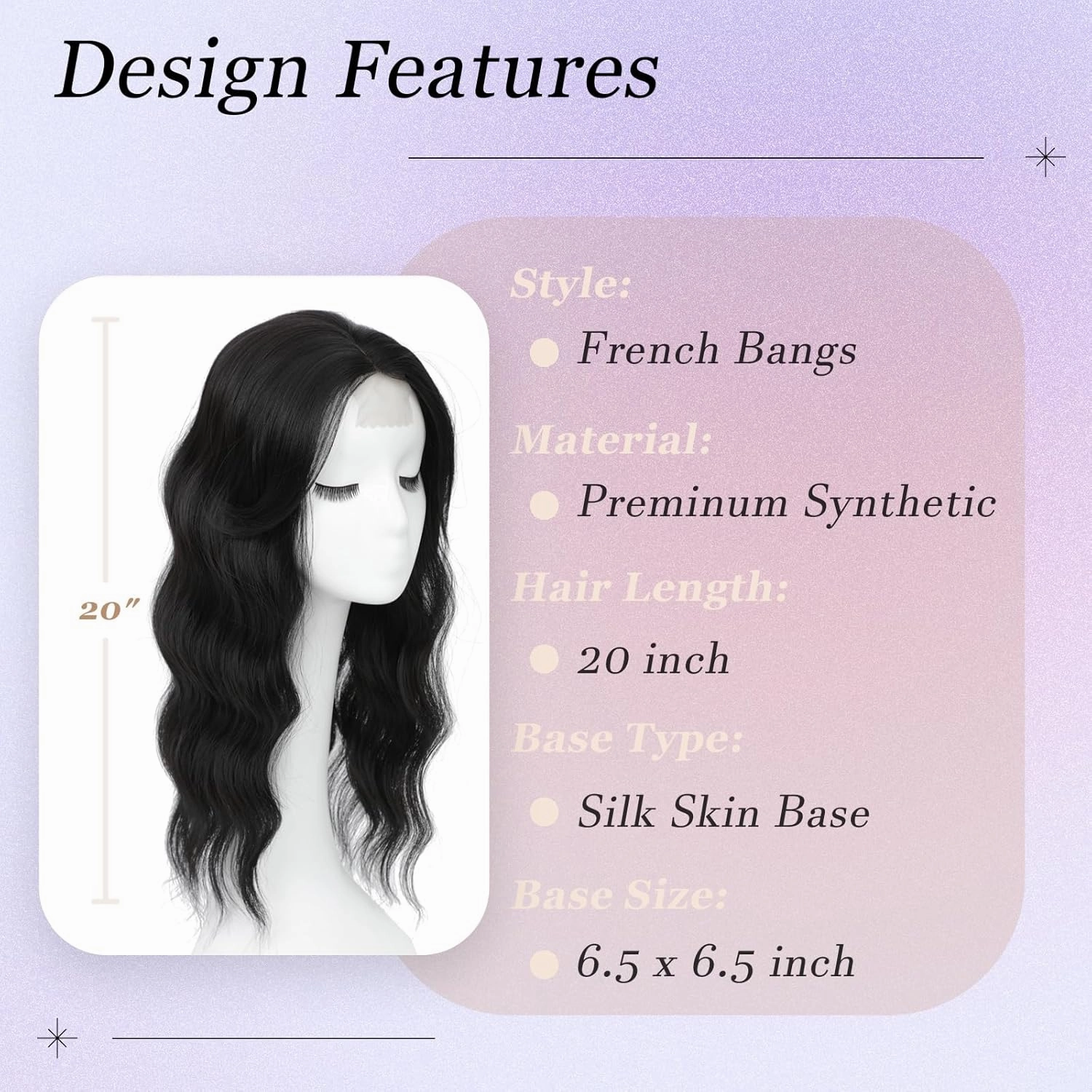 Hair Toppers for Women, 20 Inch Long Curly Wavy Hair Topper 360° 3D French Clip in Bangs (Natural Black, Side Bangs)