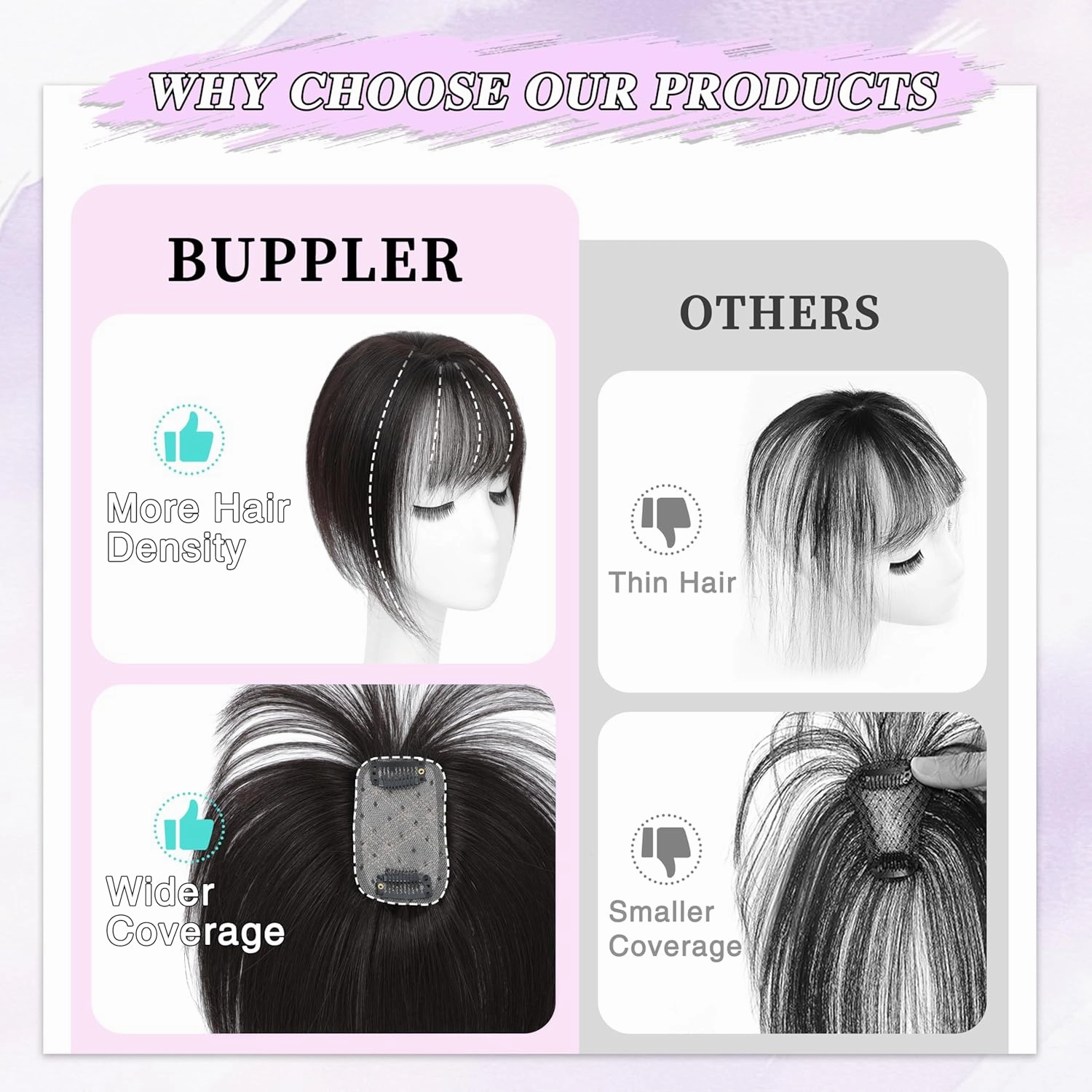 Hair Toppers for Women Real Human Hair-360°3D Topper with Bangs for Thinning Hair Clip in Bangs with Upgraded Silk Base Perfect for Daily Wear,5×10 Brown Black-1B