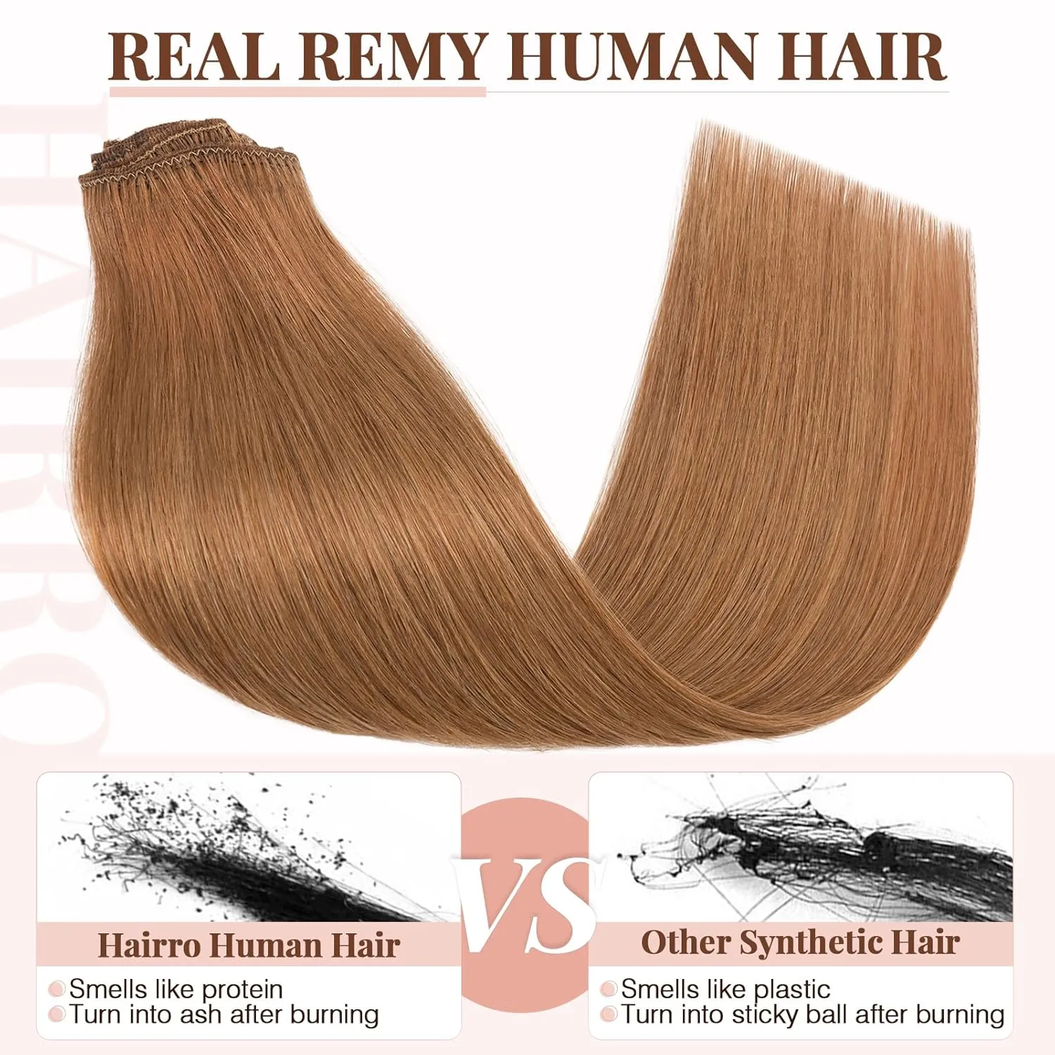 Hairro 20 Inch Clip in Hair Extensions 100% Human Hair Thin Blondish Brown 8 Pcs 18 Clips 70g Standard Weft Straight Clip on Human Hairpieces for Women Beauty