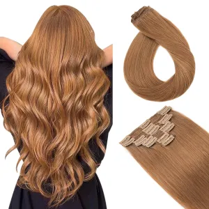 Hairro 20 Inch Clip in Hair Extensions 100% Human Hair Thin Blondish Brown 8 Pcs 18 Clips 70g Standard Weft Straight Clip on Human Hairpieces for Women Beauty