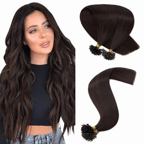 Hairro U Tip Human Hair Extension Pre Bonded Hot Fusion Hairpiece For Women Remy Nail Tipped Hair Pieces Silky Straight Keratin Utips Hair Extension 20" 50g #02 Dark Brown