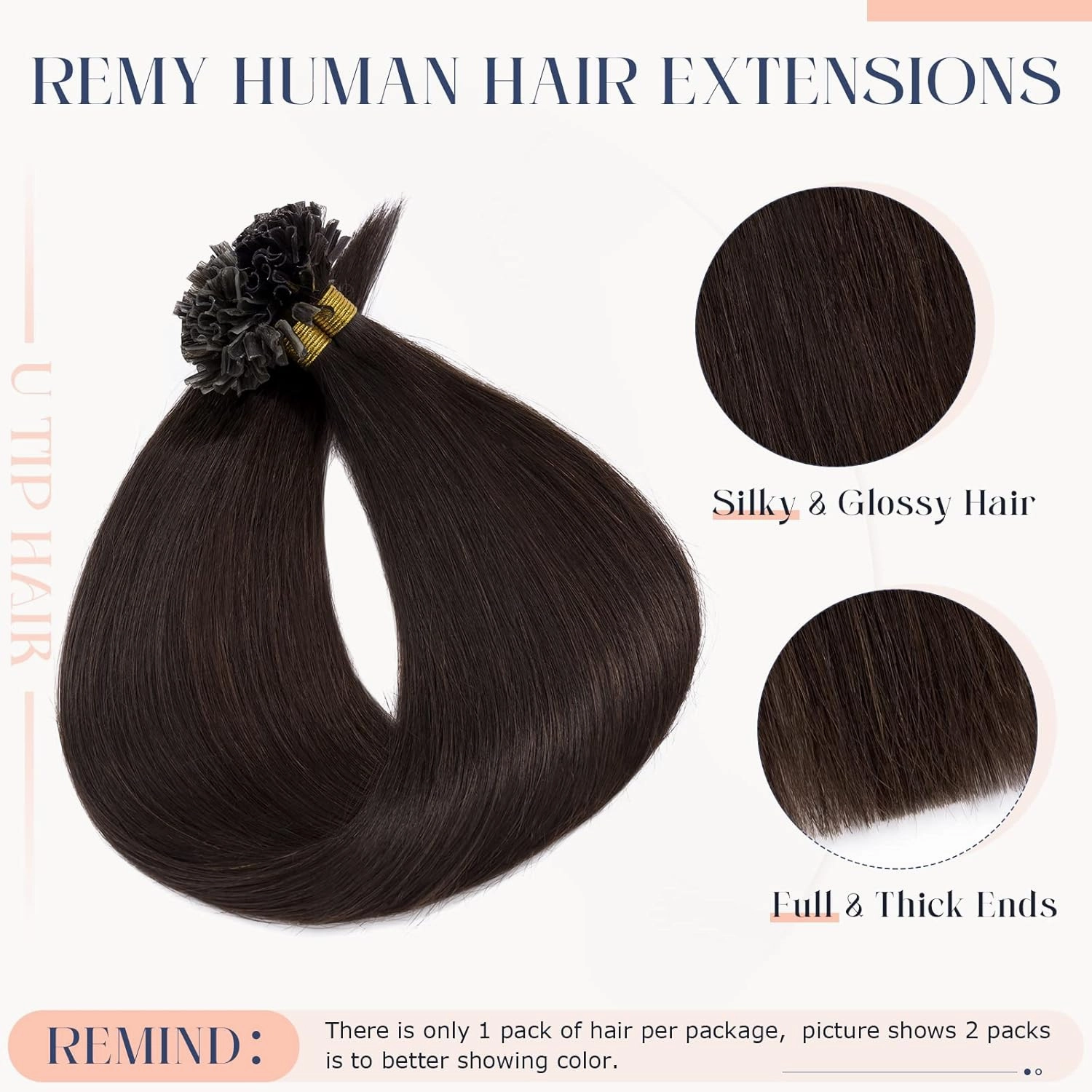 Hairro U Tip Human Hair Extension Pre Bonded Hot Fusion Hairpiece For Women Remy Nail Tipped Hair Pieces Silky Straight Keratin Utips Hair Extension 20" 50g #02 Dark Brown