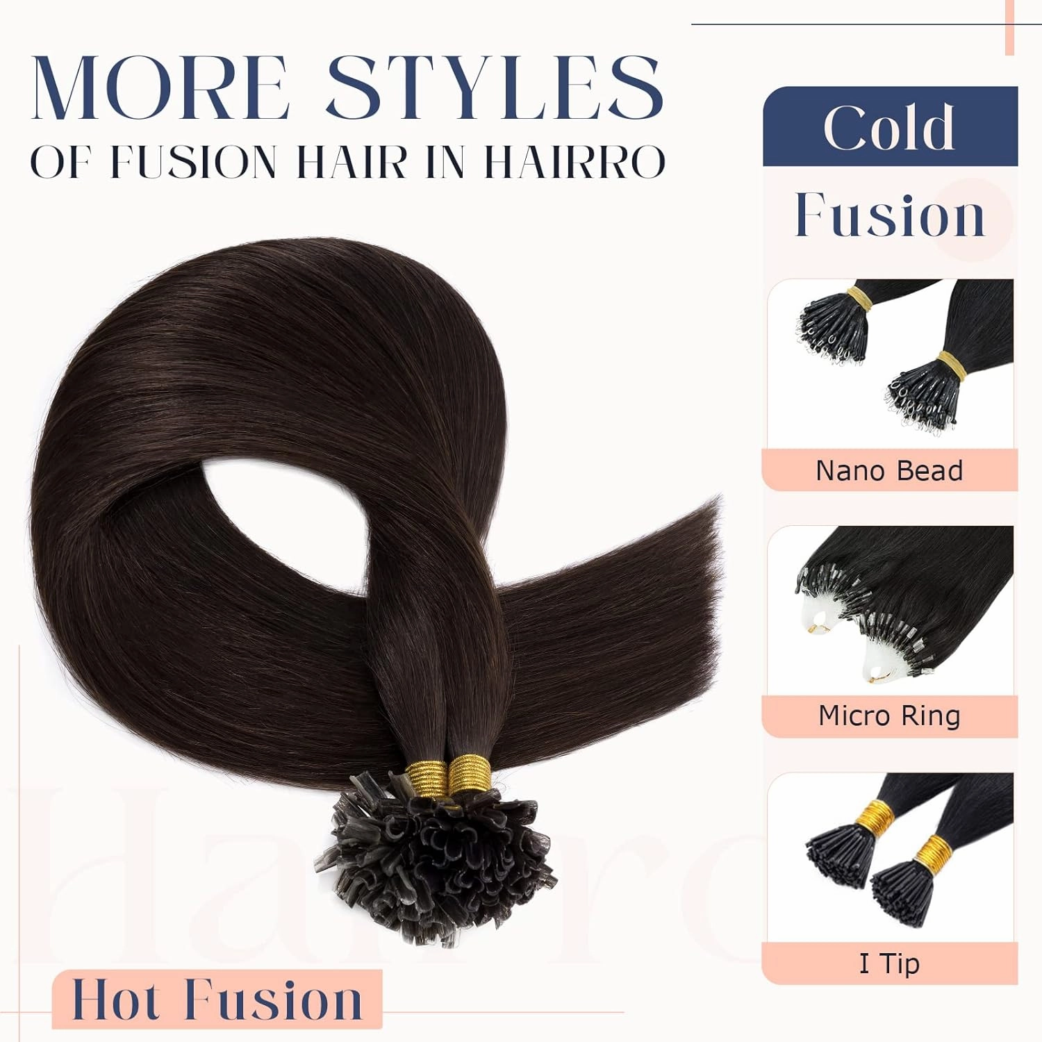 Hairro U Tip Human Hair Extension Pre Bonded Hot Fusion Hairpiece For Women Remy Nail Tipped Hair Pieces Silky Straight Keratin Utips Hair Extension 20" 50g #02 Dark Brown