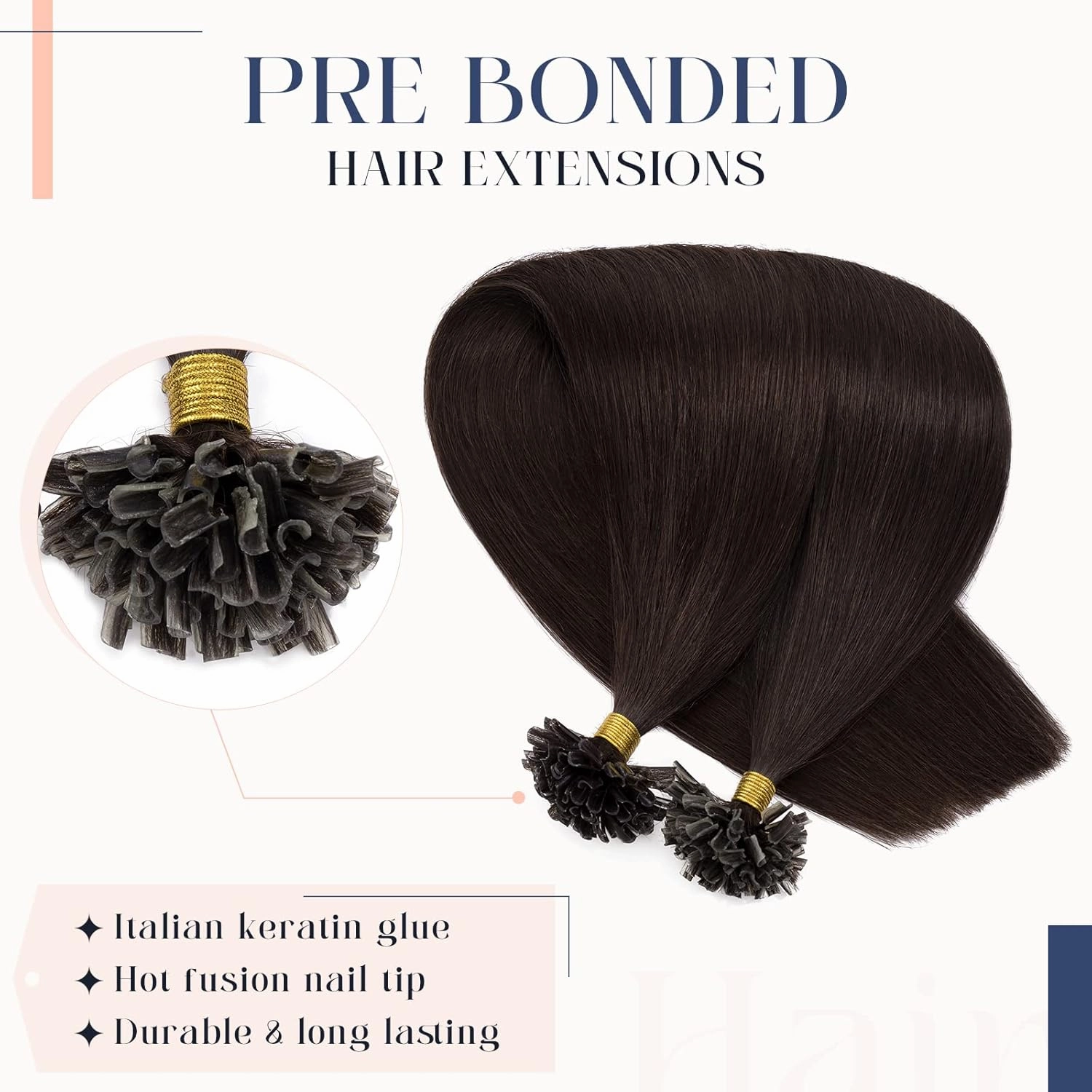 Hairro U Tip Human Hair Extension Pre Bonded Hot Fusion Hairpiece For Women Remy Nail Tipped Hair Pieces Silky Straight Keratin Utips Hair Extension 20" 50g #02 Dark Brown