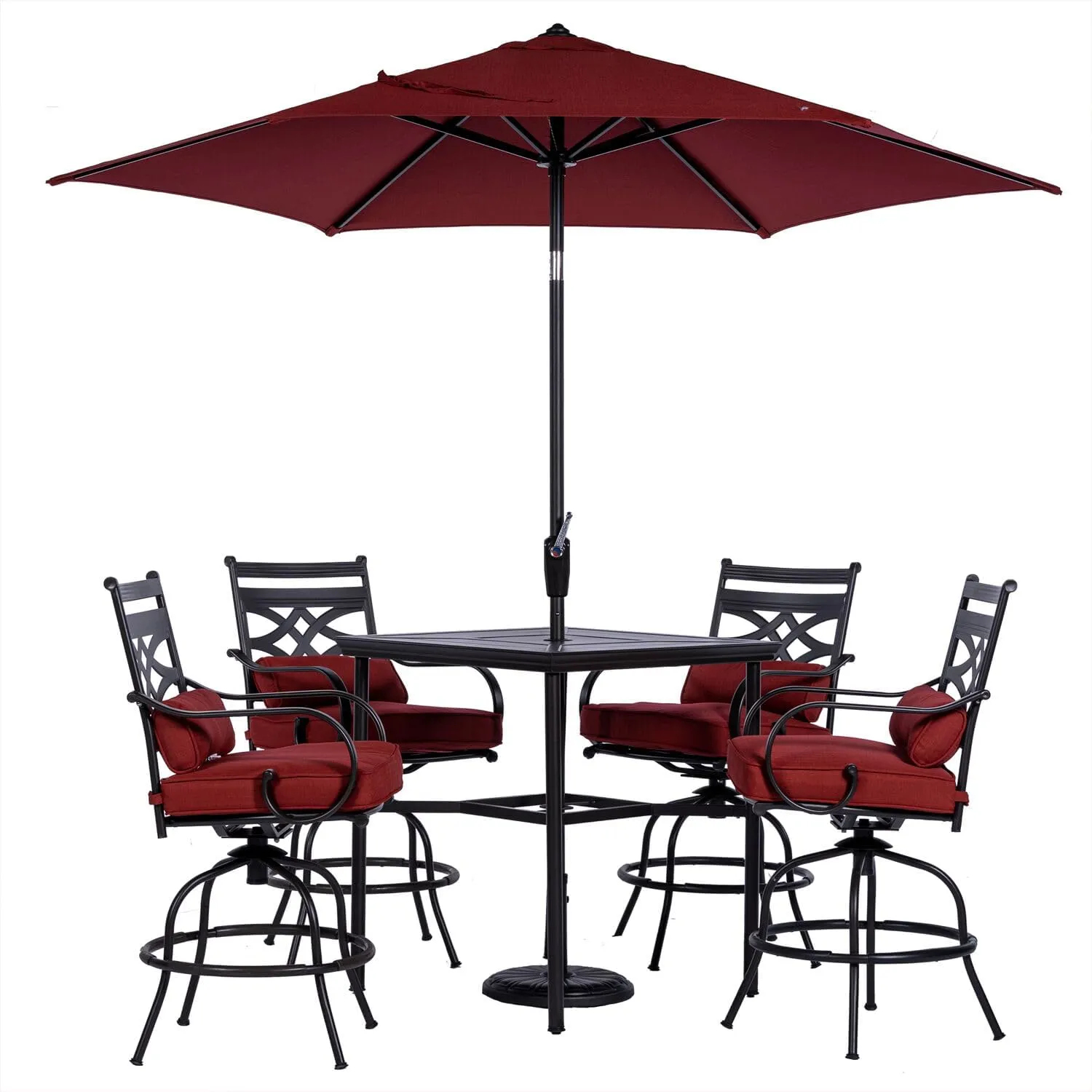Hanover Montclair 9' Market Outdoor Umbrella, All-Weather, Crank Lever, Chili Red