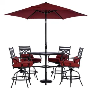 Hanover Montclair 9' Market Outdoor Umbrella, All-Weather, Crank Lever, Chili Red