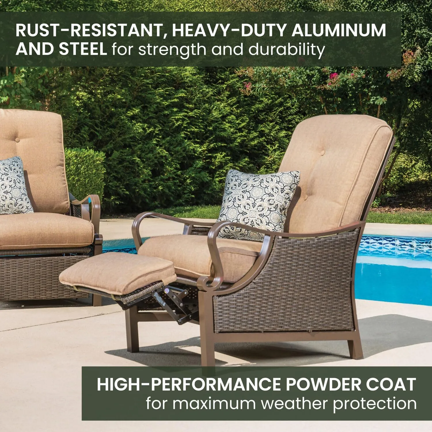 Hanover Ventura Outdoor Recliner in Tan, Outdoor Recliner Chair for Porch, Deck, Pool, Lounge Chairs for Outside Seating