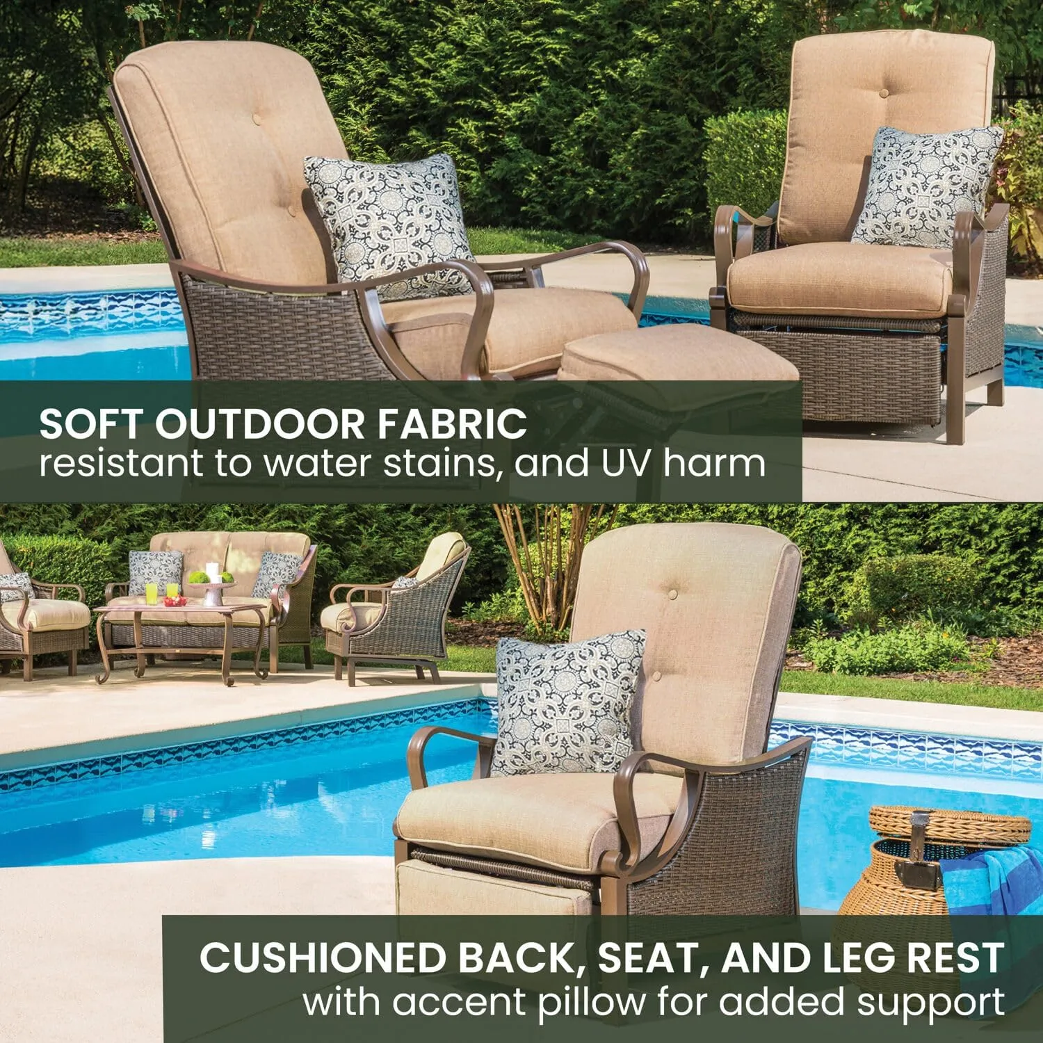 Hanover Ventura Outdoor Recliner in Tan, Outdoor Recliner Chair for Porch, Deck, Pool, Lounge Chairs for Outside Seating