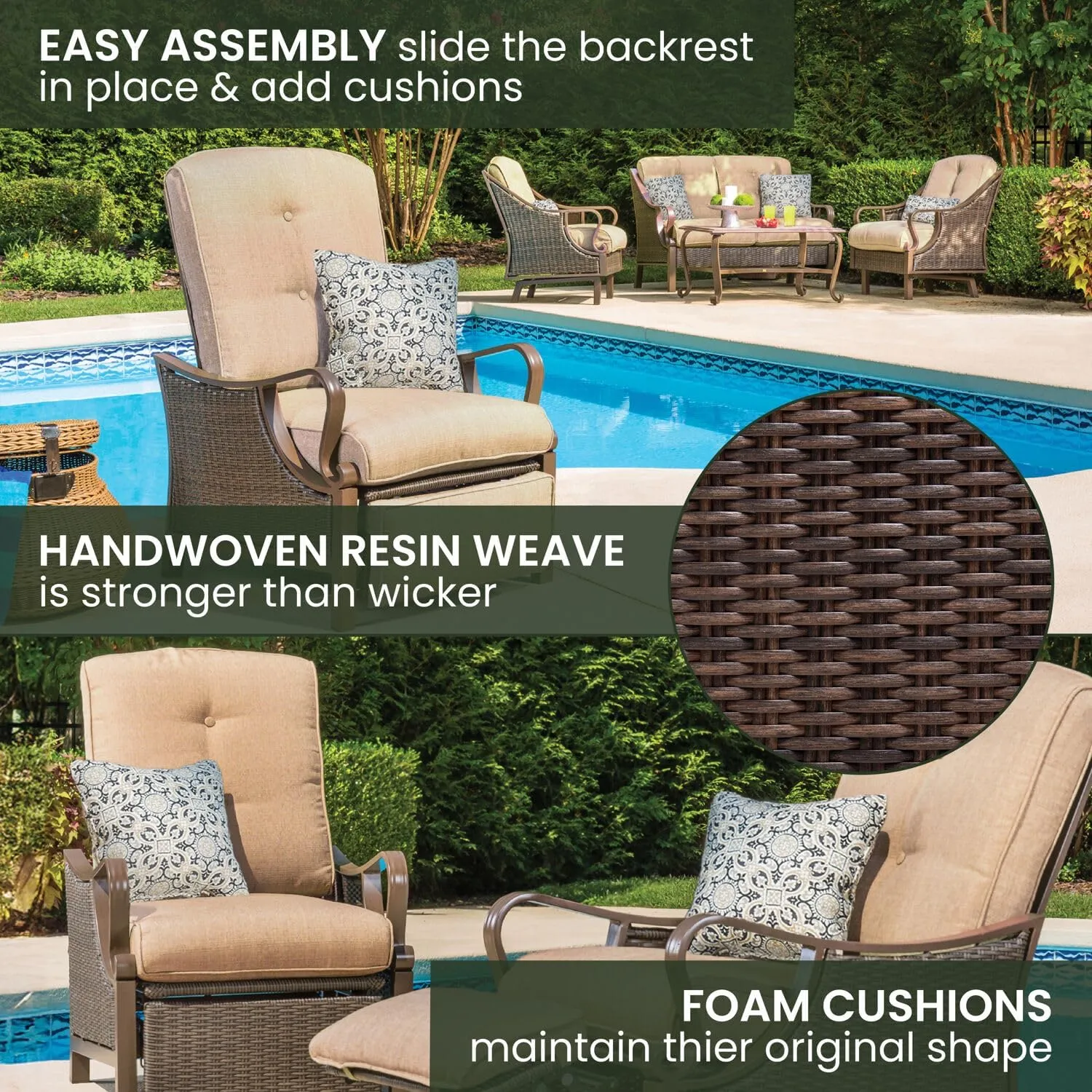 Hanover Ventura Outdoor Recliner in Tan, Outdoor Recliner Chair for Porch, Deck, Pool, Lounge Chairs for Outside Seating