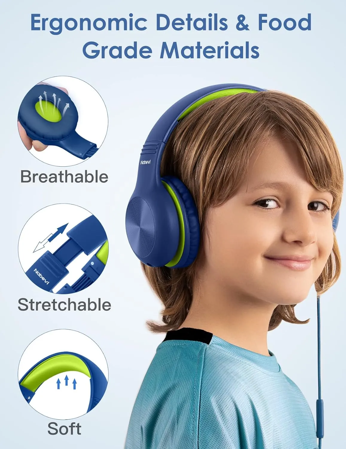 Headphones for Kids for School, Kids Headphones with Microphone, Sharing Function, 85dB/94dB Safe Volume Limit, HD Sound, Over Ear Kid Headphone for School, On-line Study, Travel, DarkGreen
