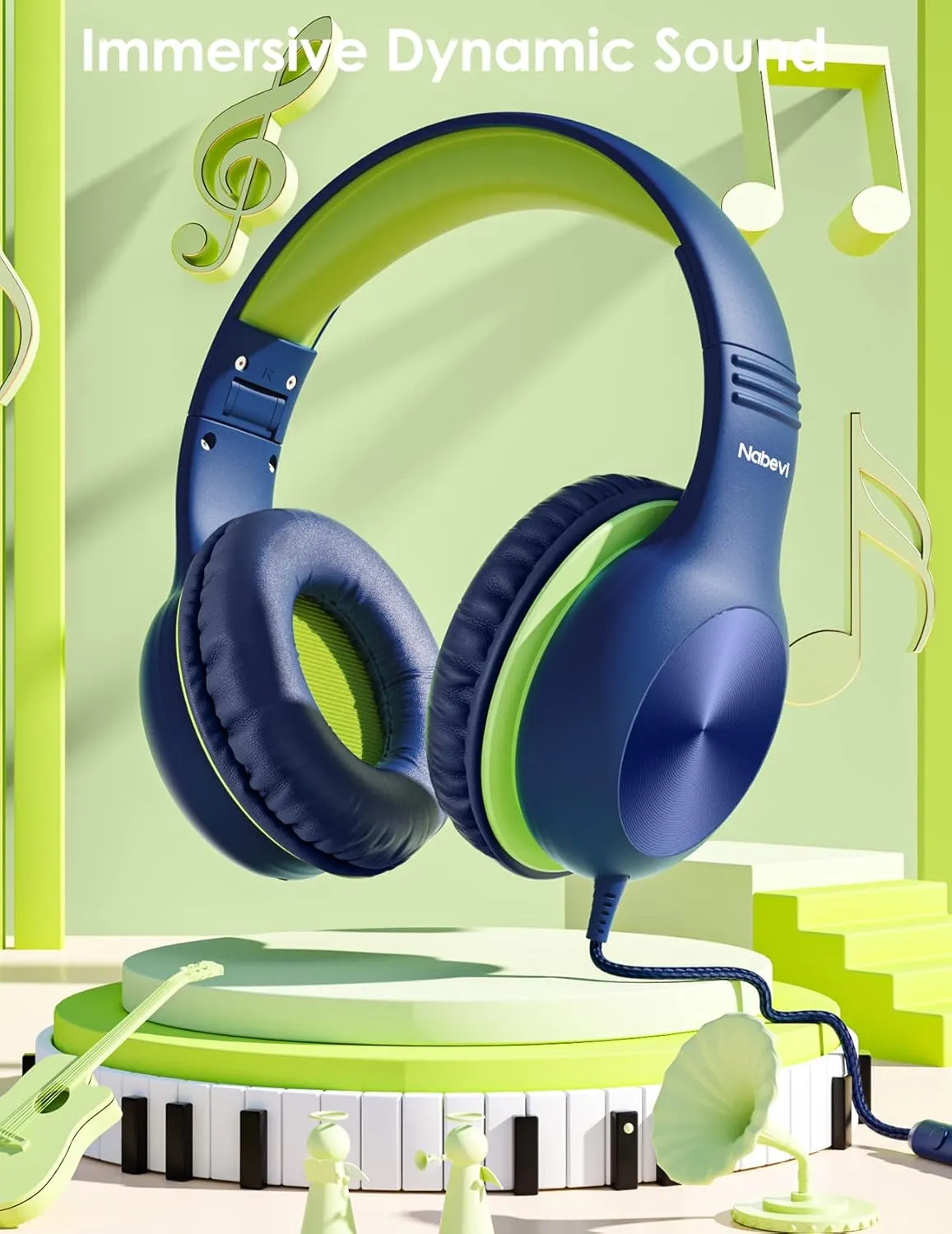 Headphones for Kids for School, Kids Headphones with Microphone, Sharing Function, 85dB/94dB Safe Volume Limit, HD Sound, Over Ear Kid Headphone for School, On-line Study, Travel, DarkGreen