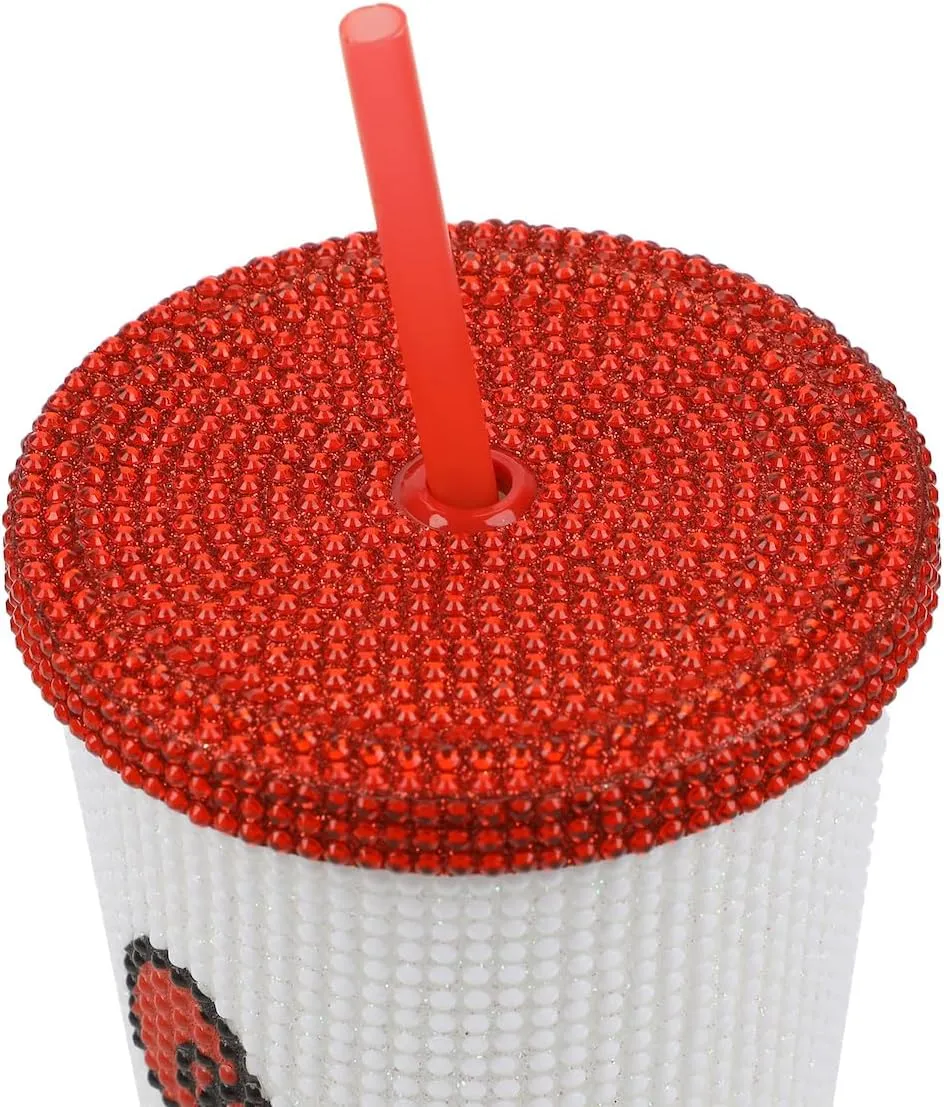 Hello Kitty Big Face 20 Oz White Rhinestone-Studded Plastic Tumbler Cup
