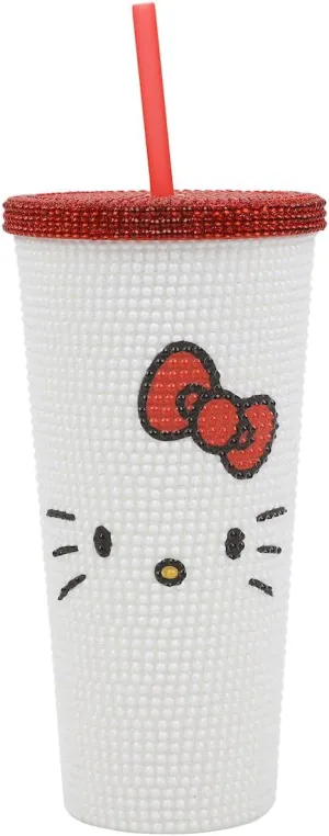 Hello Kitty Big Face 20 Oz White Rhinestone-Studded Plastic Tumbler Cup