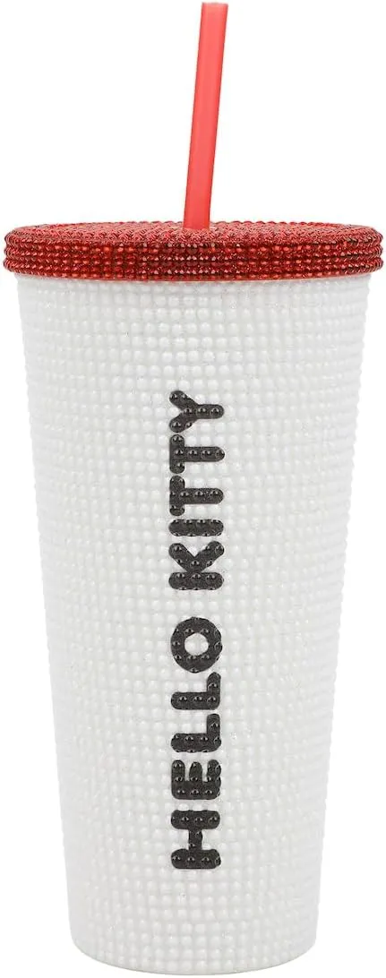 Hello Kitty Big Face 20 Oz White Rhinestone-Studded Plastic Tumbler Cup