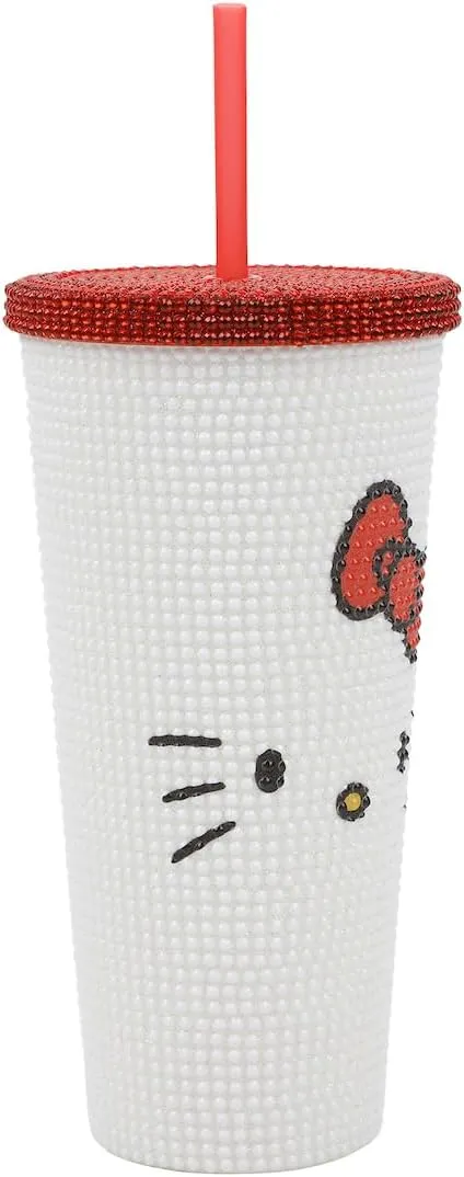 Hello Kitty Big Face 20 Oz White Rhinestone-Studded Plastic Tumbler Cup
