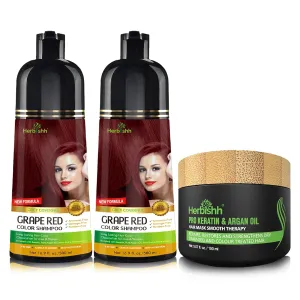 Herbishh Ultimate Hair Color Kit (2 Pcs Grape Red   1 Argan Mask) for Grey Hair - Permanent, Long-Lasting, Easy-to-Apply Color Shampoo for Men and Women