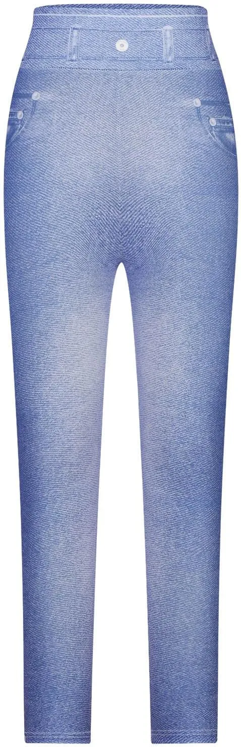 HGps8w Women's Denim Print Fake Jeans Super High Waisted Stretchy Slim Fitted Leggings Casual Skinny Yoga Pants