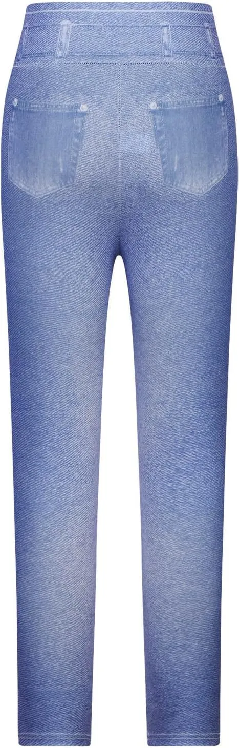 HGps8w Women's Denim Print Fake Jeans Super High Waisted Stretchy Slim Fitted Leggings Casual Skinny Yoga Pants