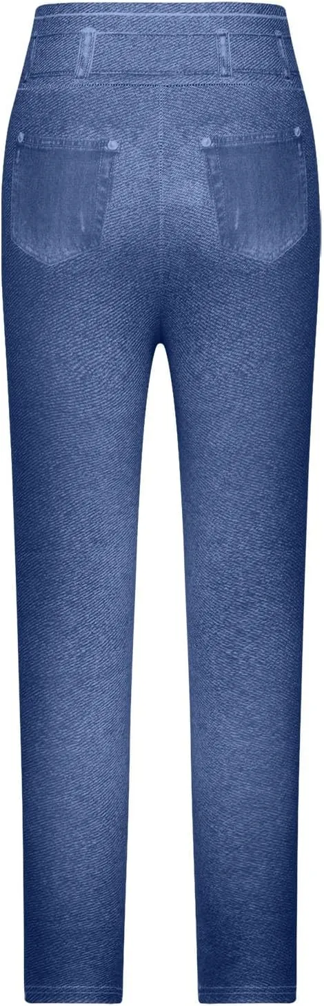 HGps8w Women's Denim Print Fake Jeans Super High Waisted Stretchy Slim Fitted Leggings Casual Skinny Yoga Pants