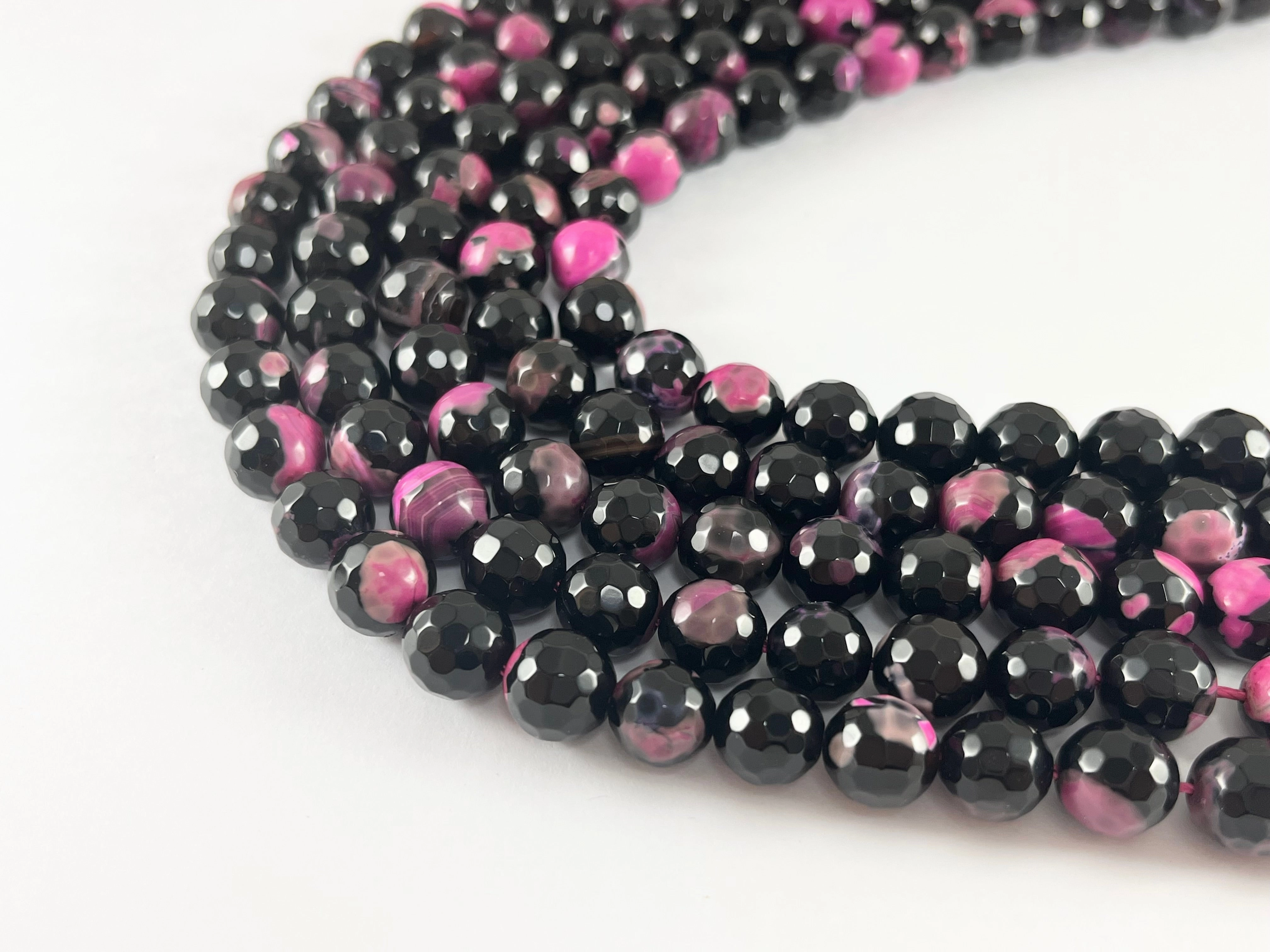 High Quality  Black Pink Dyed Agate Round Faceted Natural Stone Beads Beads Around 15"