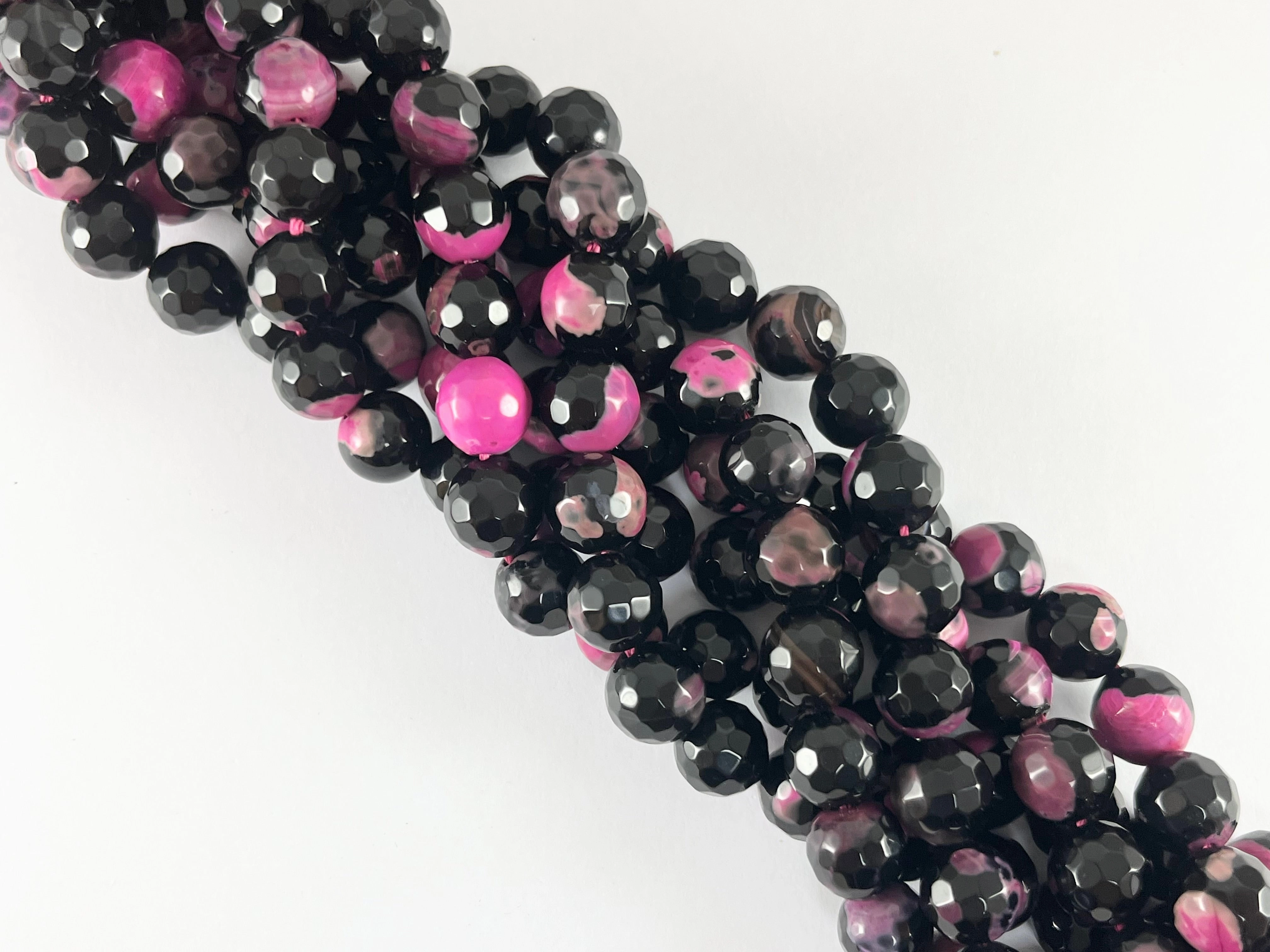 High Quality  Black Pink Dyed Agate Round Faceted Natural Stone Beads Beads Around 15"
