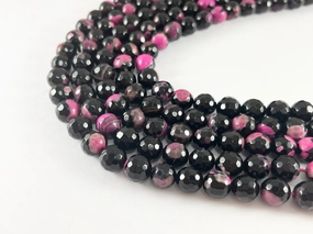 High Quality  Black Pink Dyed Agate Round Faceted Natural Stone Beads Beads Around 15"