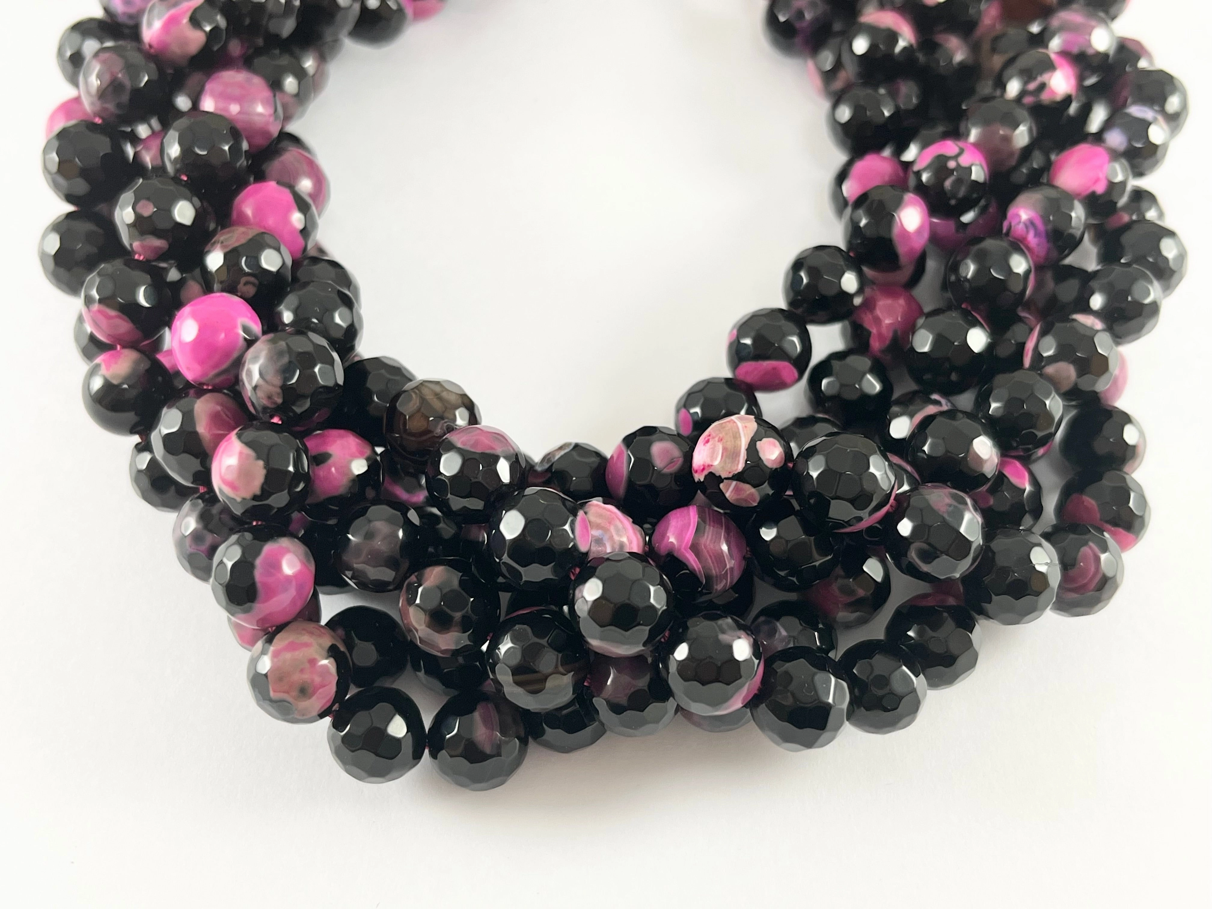 High Quality  Black Pink Dyed Agate Round Faceted Natural Stone Beads Beads Around 15"