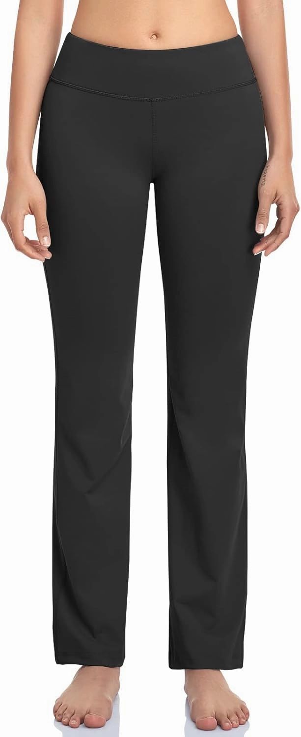 HISKYWIN Inner Pocket Yoga Pants 4 Way Stretch Tummy Control Workout Running Pants, Long Bootleg Flare Pants