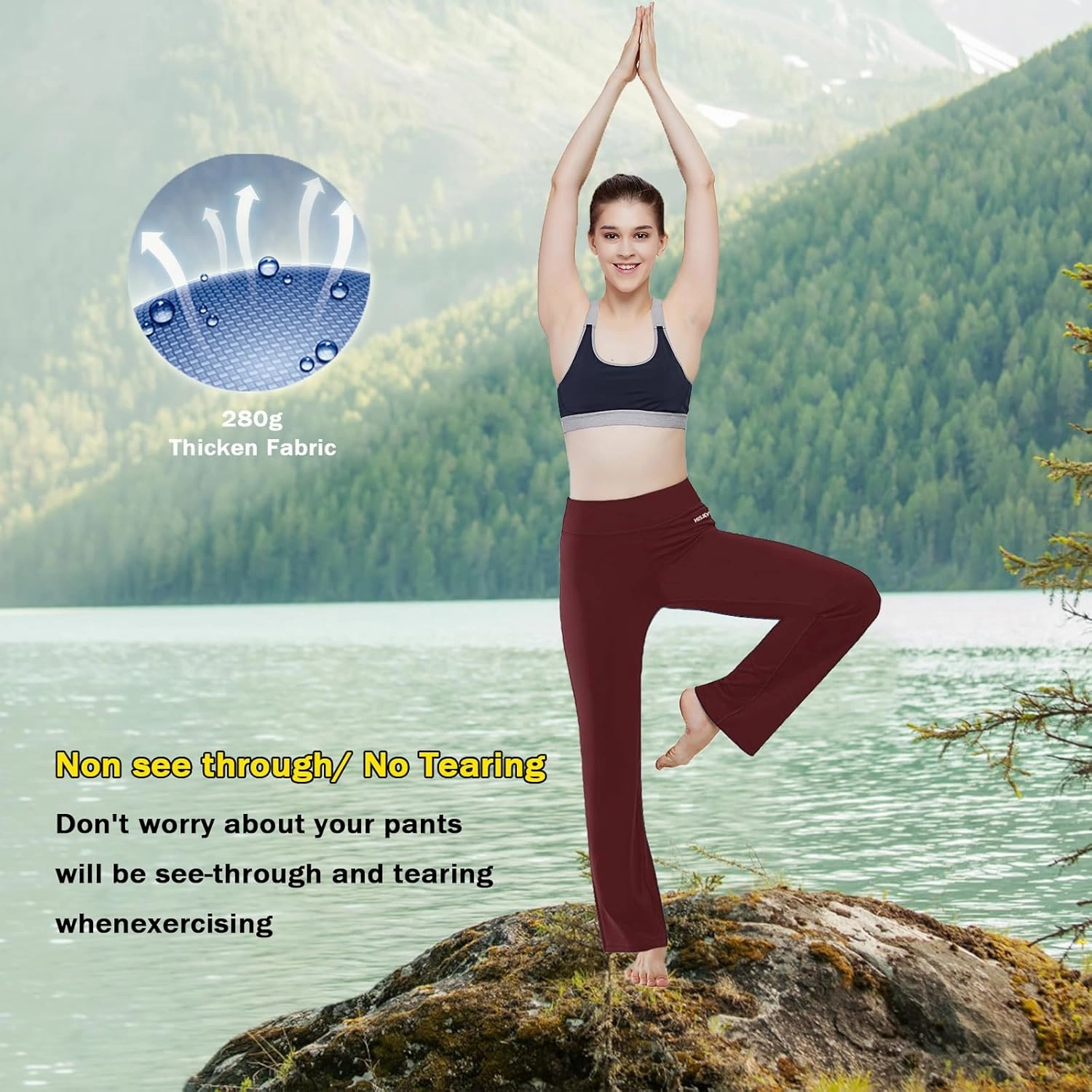HISKYWIN Inner Pocket Yoga Pants 4 Way Stretch Tummy Control Workout Running Pants, Long Bootleg Flare Pants