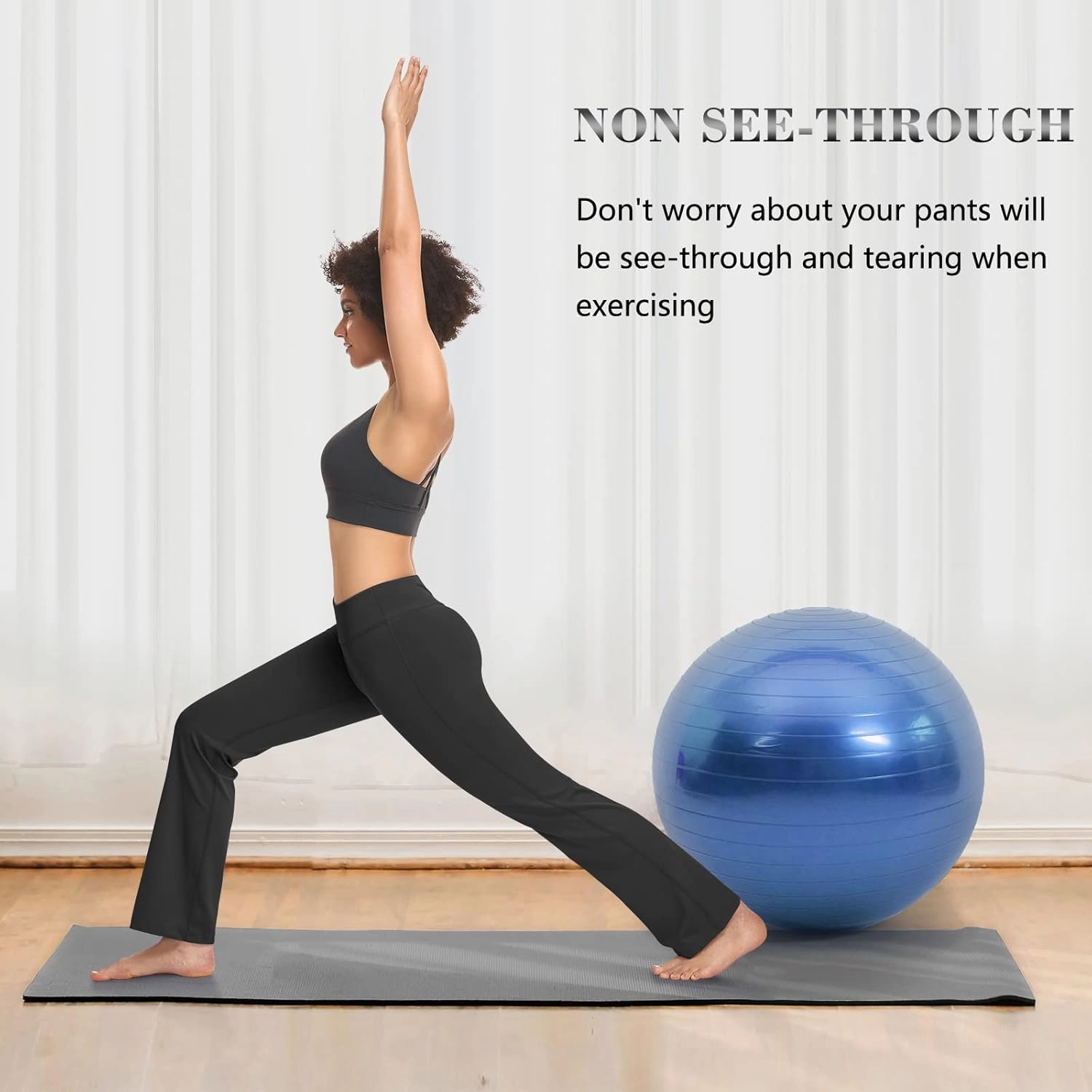 HISKYWIN Inner Pocket Yoga Pants 4 Way Stretch Tummy Control Workout Running Pants, Long Bootleg Flare Pants