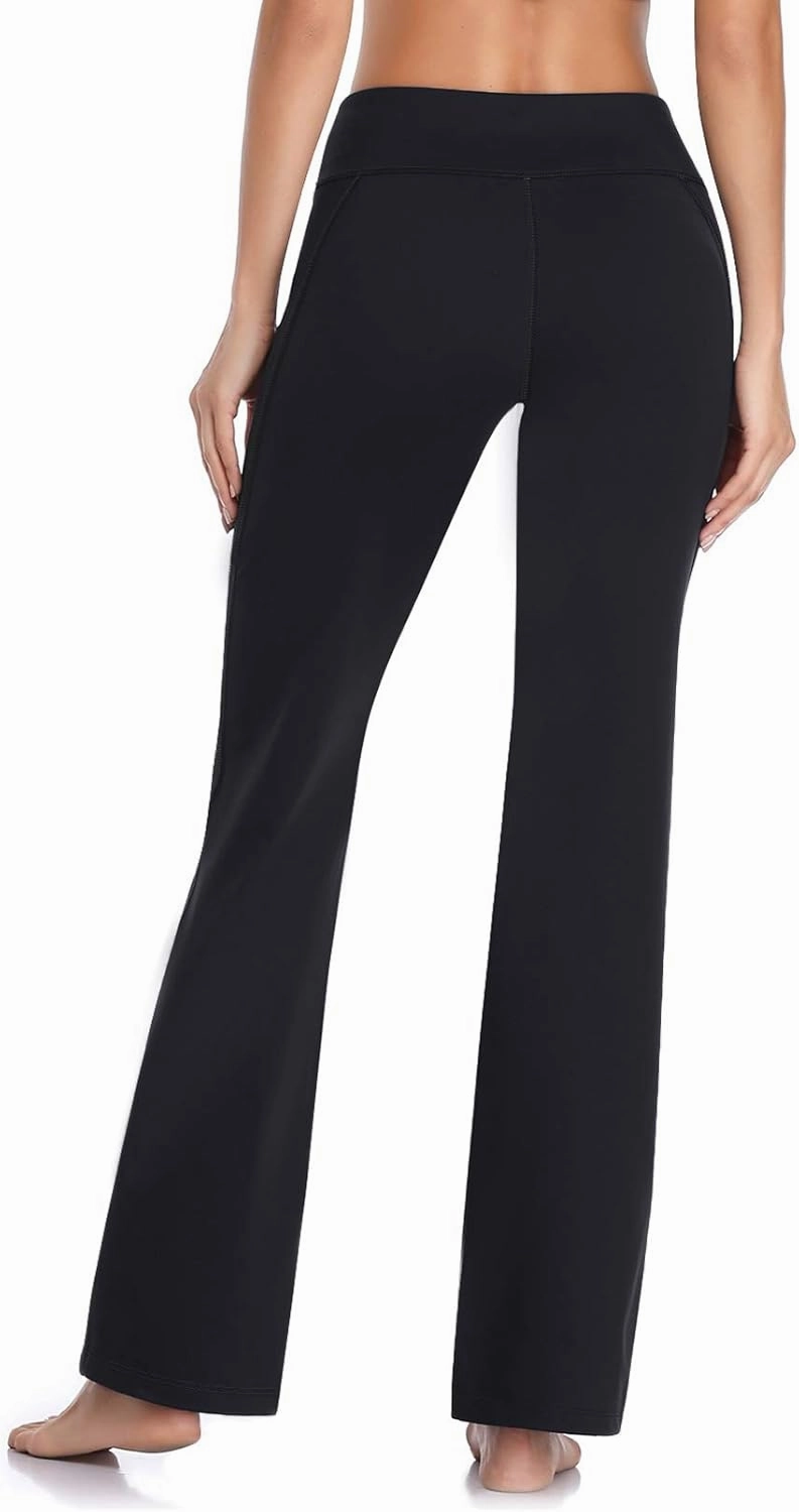 HISKYWIN Inner Pocket Yoga Pants 4 Way Stretch Tummy Control Workout Running Pants, Long Bootleg Flare Pants