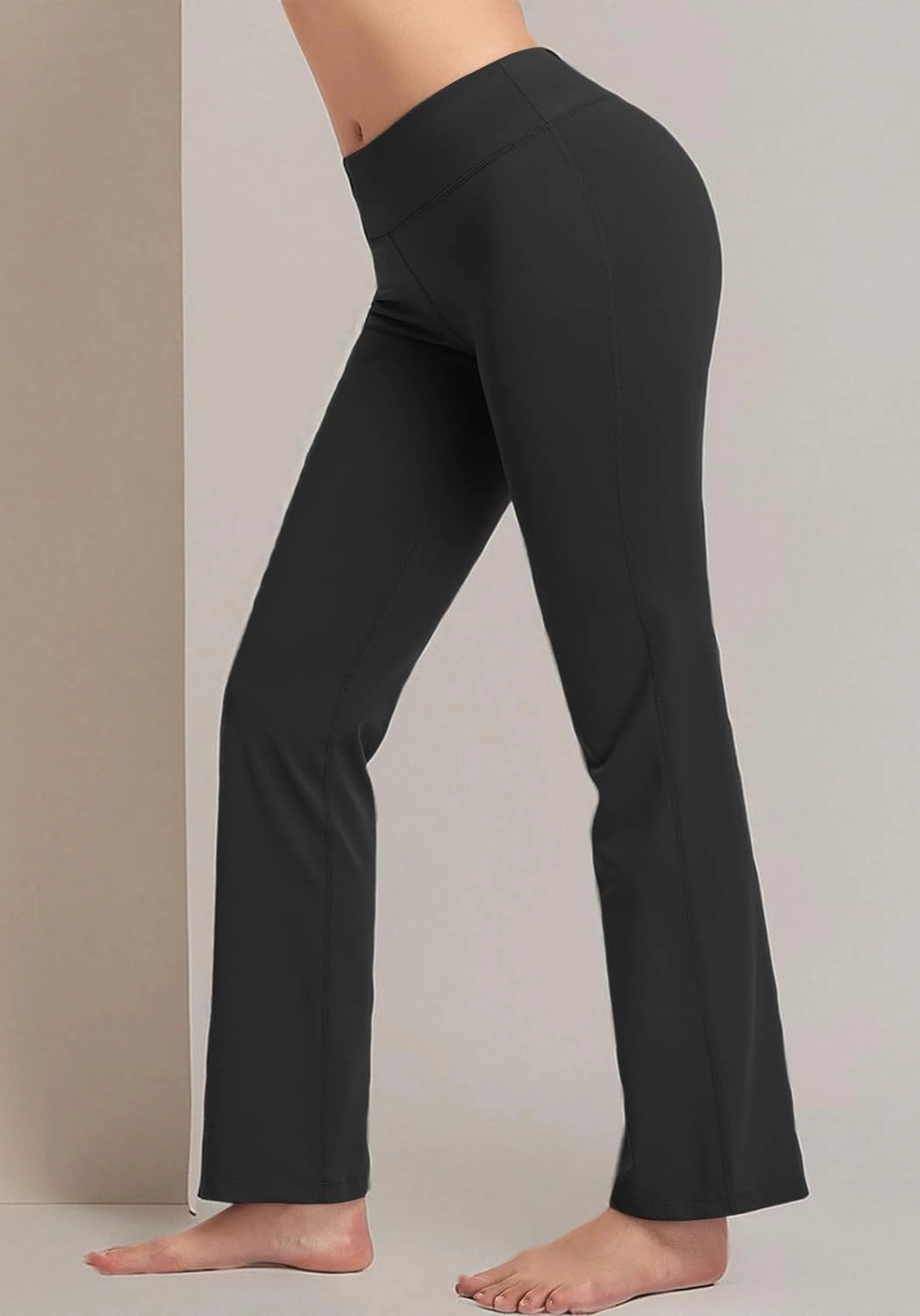 HISKYWIN Inner Pocket Yoga Pants 4 Way Stretch Tummy Control Workout Running Pants, Long Bootleg Flare Pants