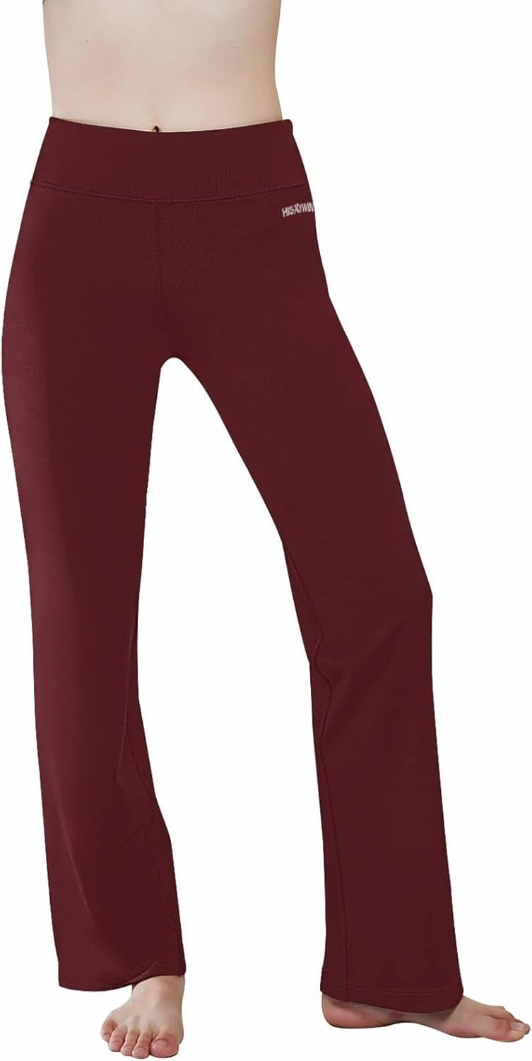 HISKYWIN Inner Pocket Yoga Pants 4 Way Stretch Tummy Control Workout Running Pants, Long Bootleg Flare Pants