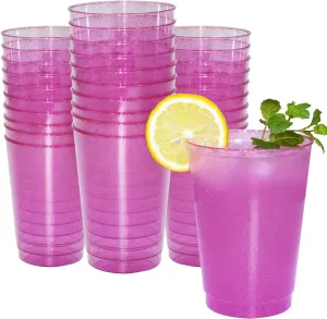 Homy Feel 12 Oz Pink Glitter Plastic Cups 50PCS,Disposable Cocktail Cups,Plastic Wine,Plastic Cups,Drink Cups for Wedding Party, Valentine's Day Supplies