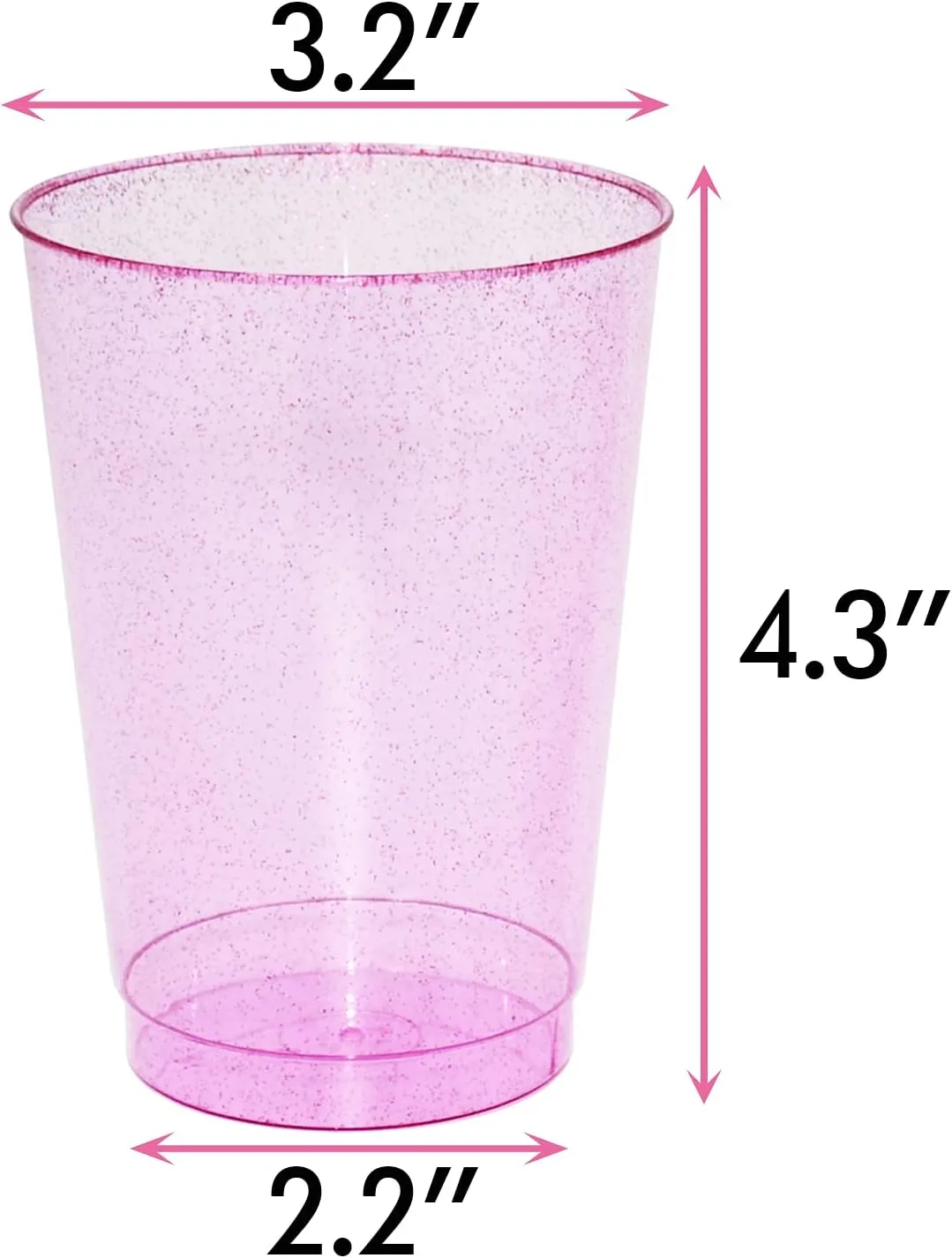 Homy Feel 12 Oz Pink Glitter Plastic Cups 50PCS,Disposable Cocktail Cups,Plastic Wine,Plastic Cups,Drink Cups for Wedding Party, Valentine's Day Supplies