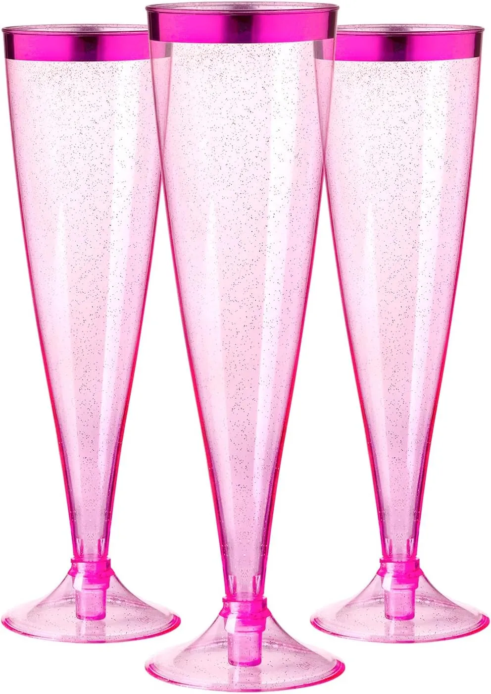 Homy Feel 5 OZ Pink Glitter Pink Rim Plastic Champagne Flutes 30 Pack, Disposable Wine Glasses,Plastic Champagne Glasses Champagne Punch,Mimosa Bar Wedding Cups for Party