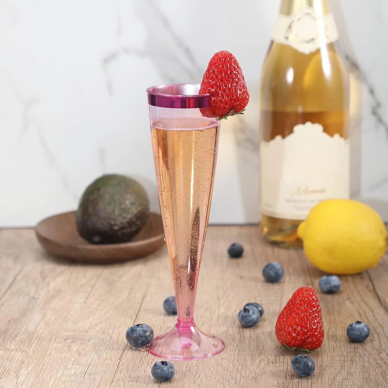 Homy Feel 5 OZ Pink Glitter Pink Rim Plastic Champagne Flutes 30 Pack, Disposable Wine Glasses,Plastic Champagne Glasses Champagne Punch,Mimosa Bar Wedding Cups for Party