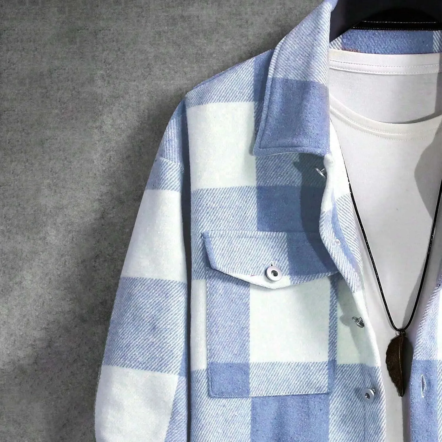 Hoodies for Men Winter Fashion Plaid Single Sided Velvet Pocket Hooded Buckle Composite Coat Jacket Thick Coat Men