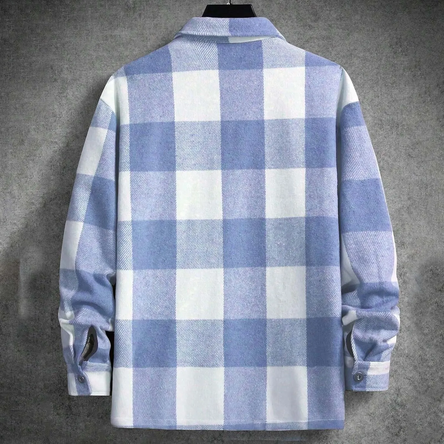 Hoodies for Men Winter Fashion Plaid Single Sided Velvet Pocket Hooded Buckle Composite Coat Jacket Thick Coat Men