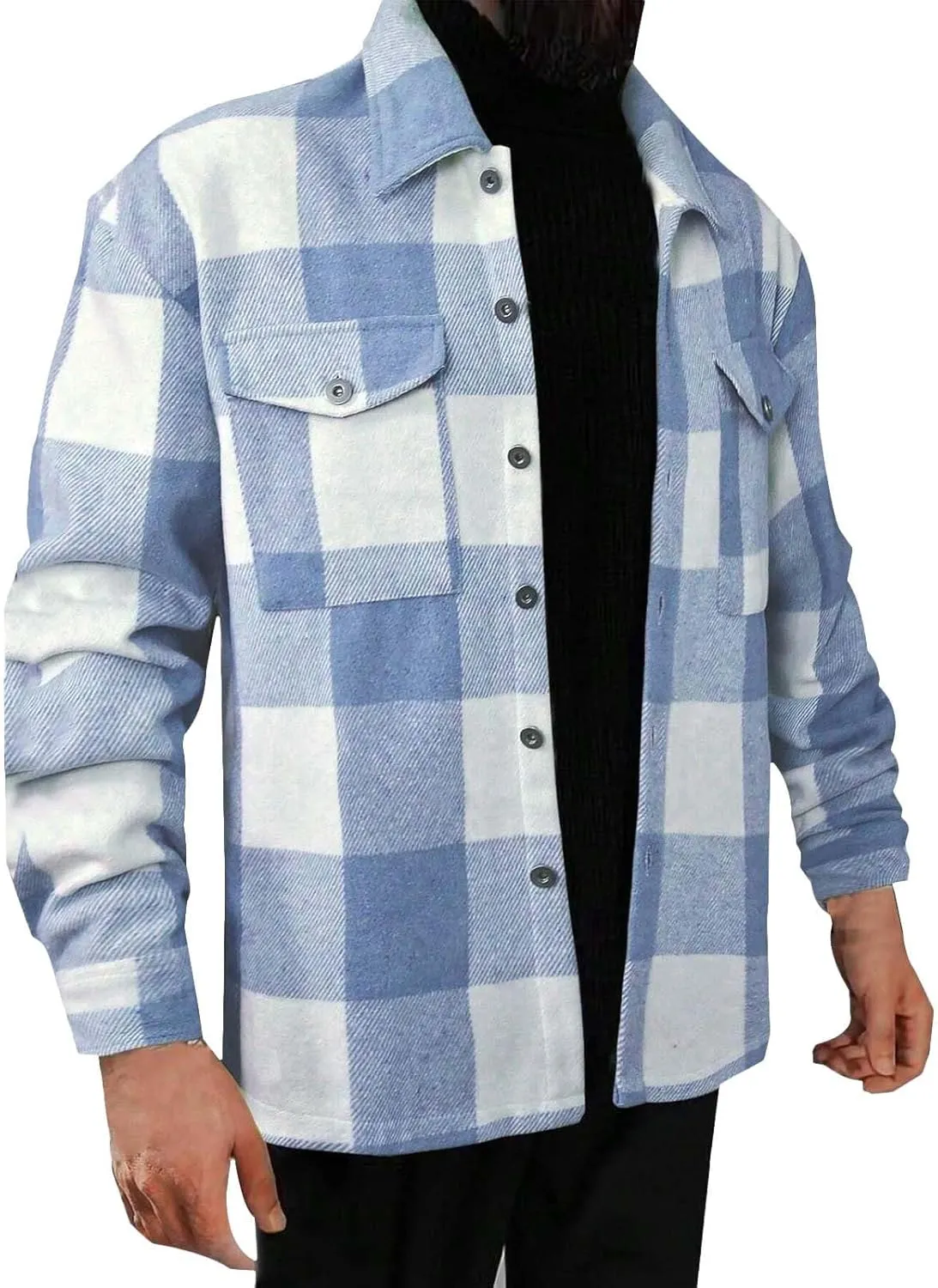 Hoodies for Men Winter Fashion Plaid Single Sided Velvet Pocket Hooded Buckle Composite Coat Jacket Thick Coat Men
