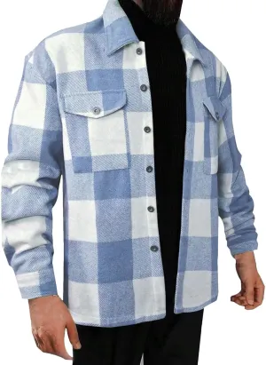 Hoodies for Men Winter Fashion Plaid Single Sided Velvet Pocket Hooded Buckle Composite Coat Jacket Thick Coat Men