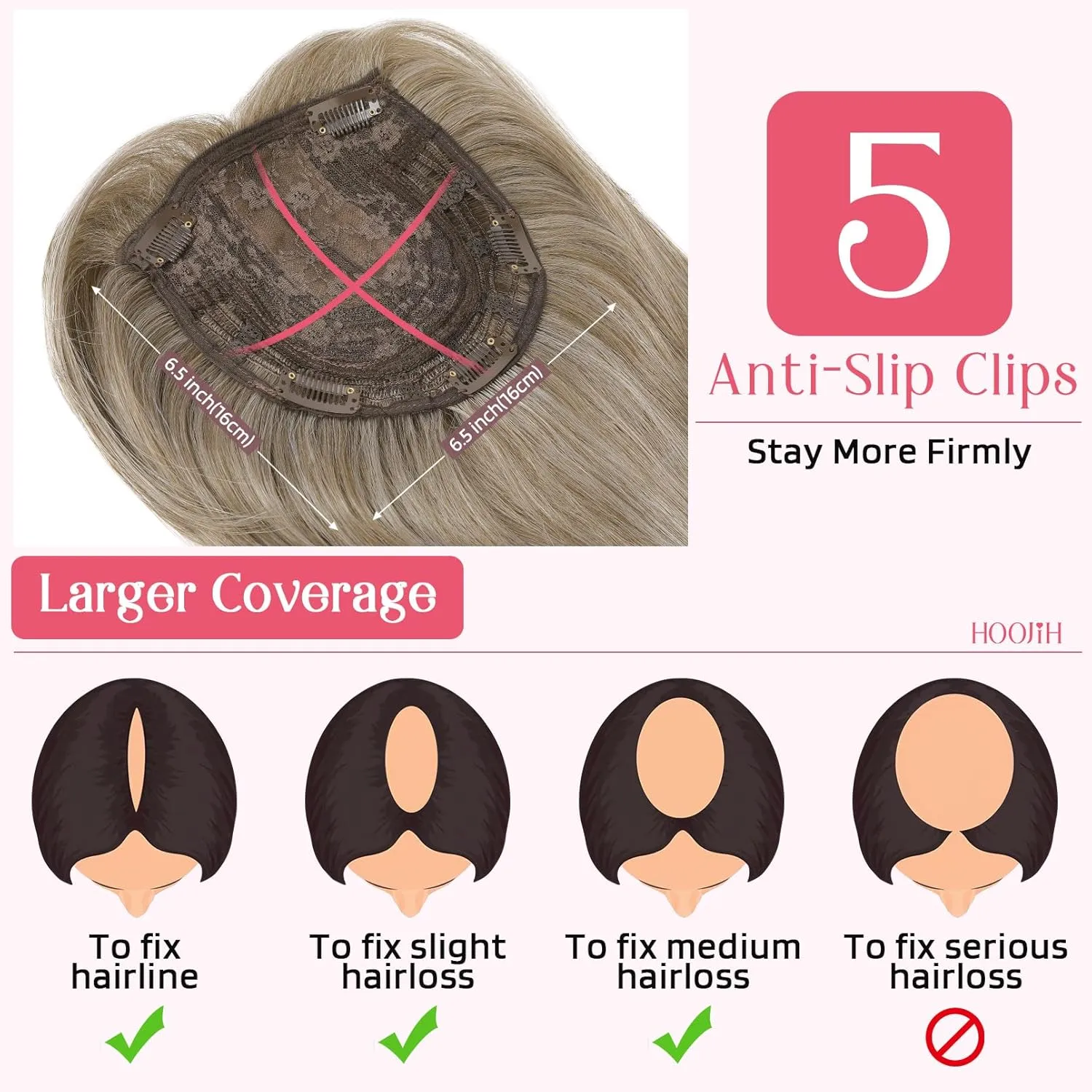HOOJIH Long Layered Hair Topper with Bangs for Women with Thinning Hair, 14 Inch Slightly Curled Ends Synthetic Fiber Wiglets - Gray with Warm Brown Mixed