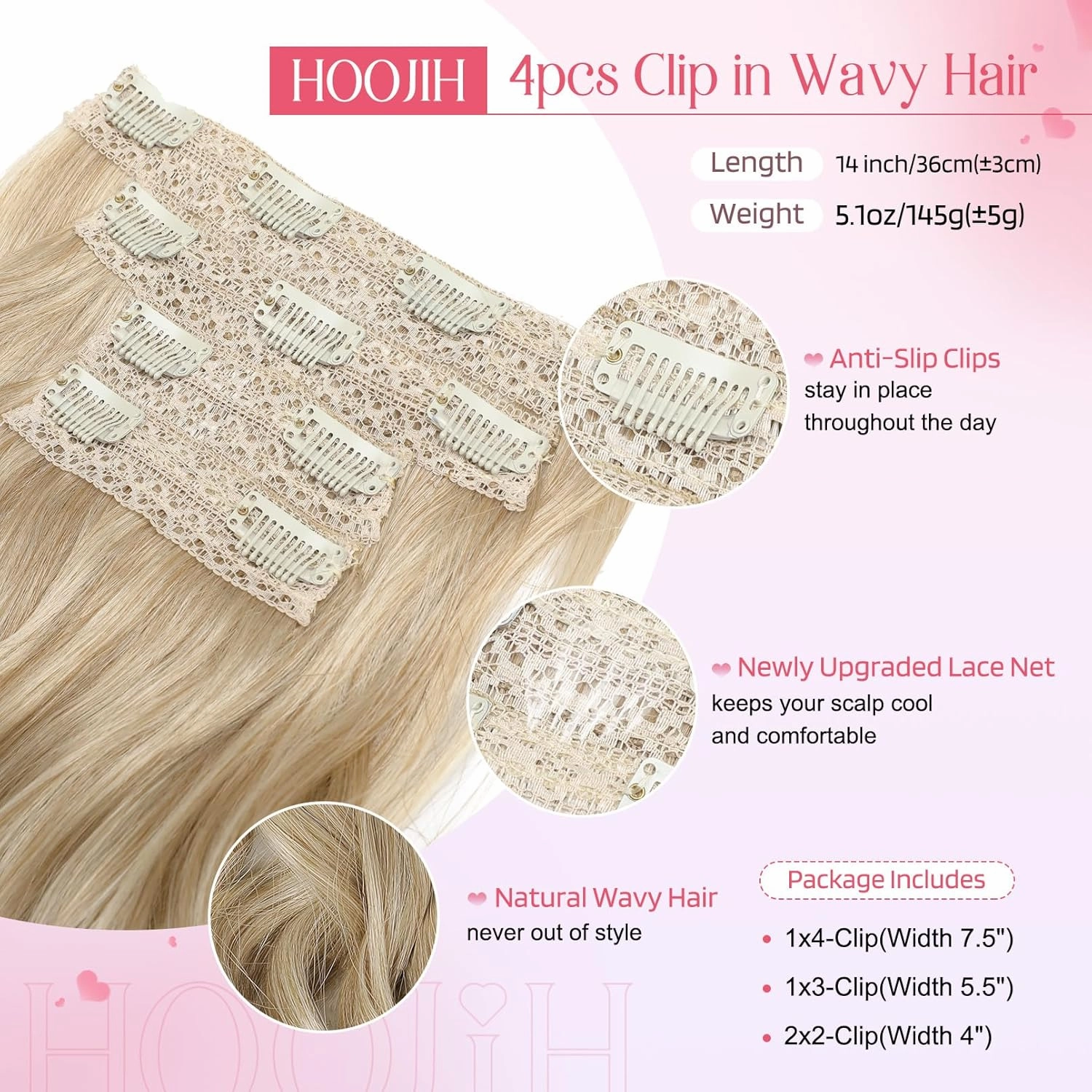 HOOJIH Clip in Hair Extensions 4PCS 14" Short Curly Clip on Hair Extensions Invisible Lace Weft Natural Soft Hairpieces for Women - Dark Chocolate Brown