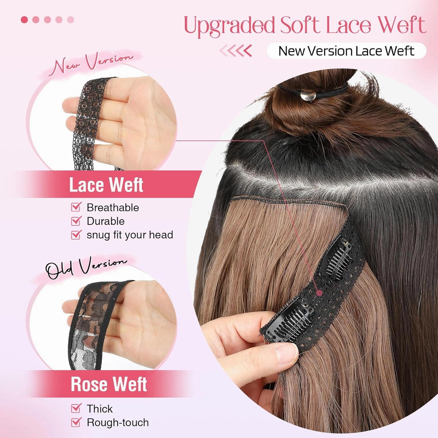 HOOJIH Clip in Hair Extensions 4PCS 14" Short Curly Clip on Hair Extensions Invisible Lace Weft Natural Soft Hairpieces for Women - Dark Chocolate Brown