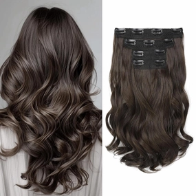 HOOJIH Hair Extensions - 14" Short Curly Clip in Dark Brown Hairpieces - 4PCS Invisible Lace Weft for Women - Natural Soft